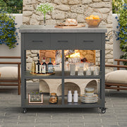 39" Outdoor Grill Table with 3 Drawers and Marble-Textured Top