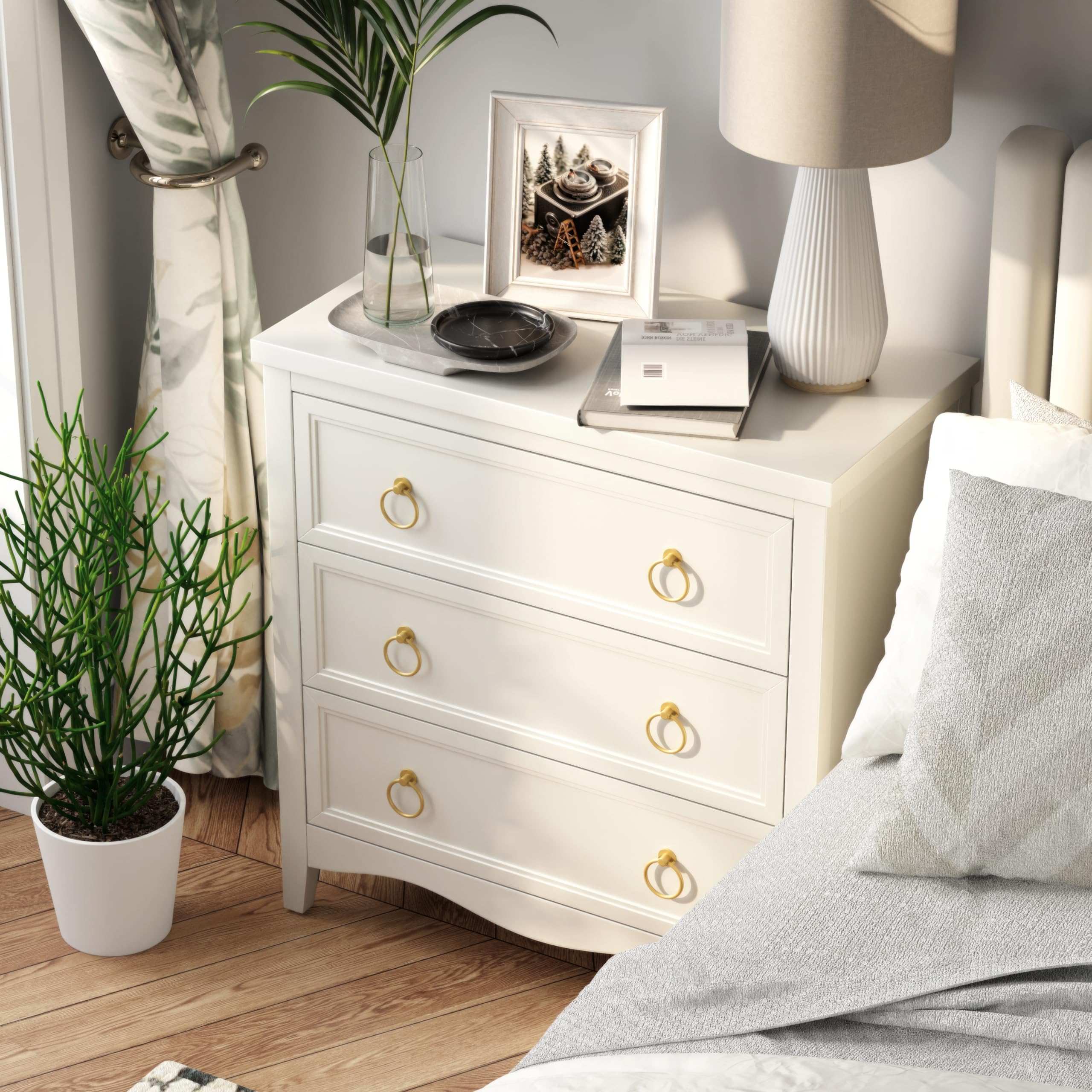 3-Drawer Dresser Chest with Bronze Ring Handles