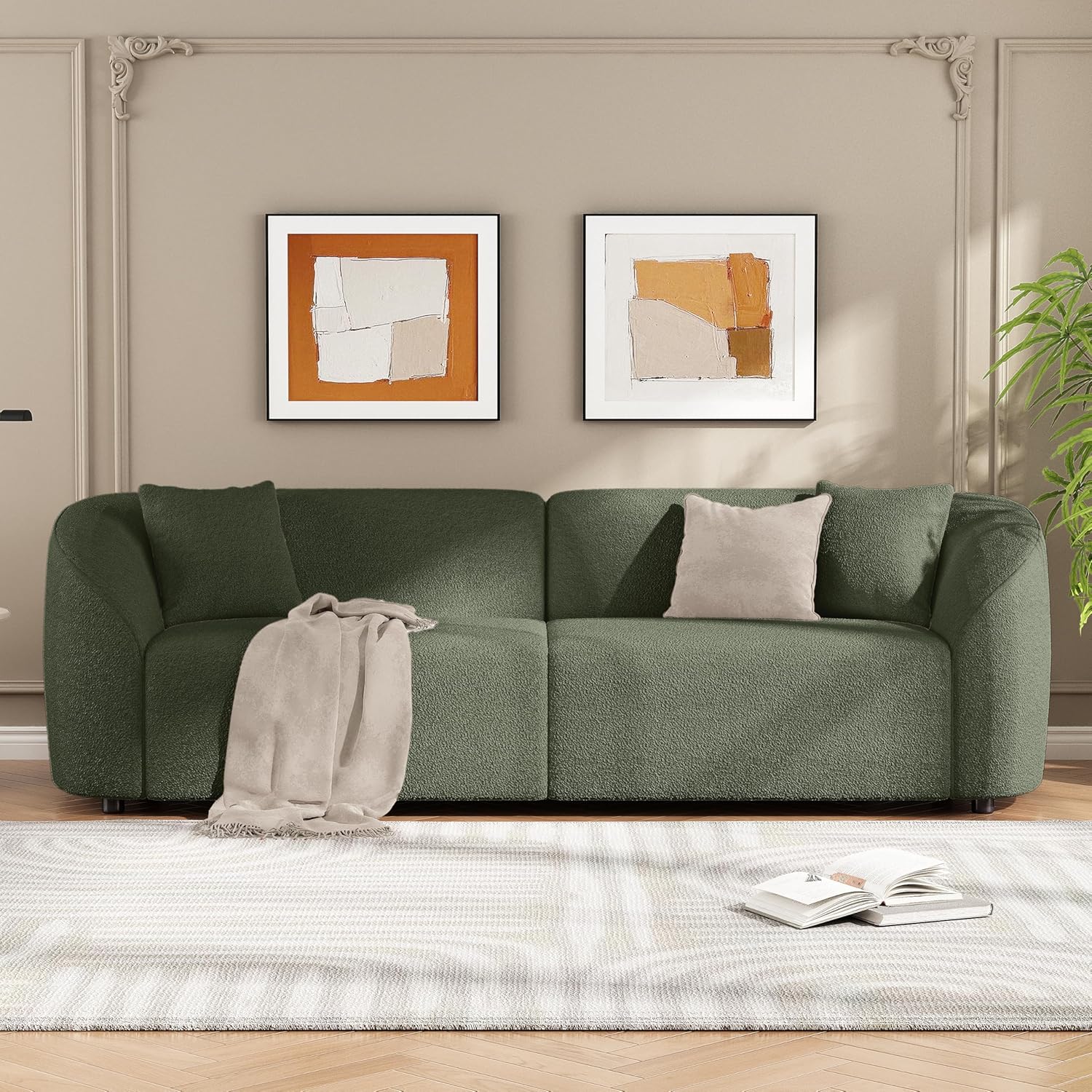 87.5" Curved Boucle Sofa