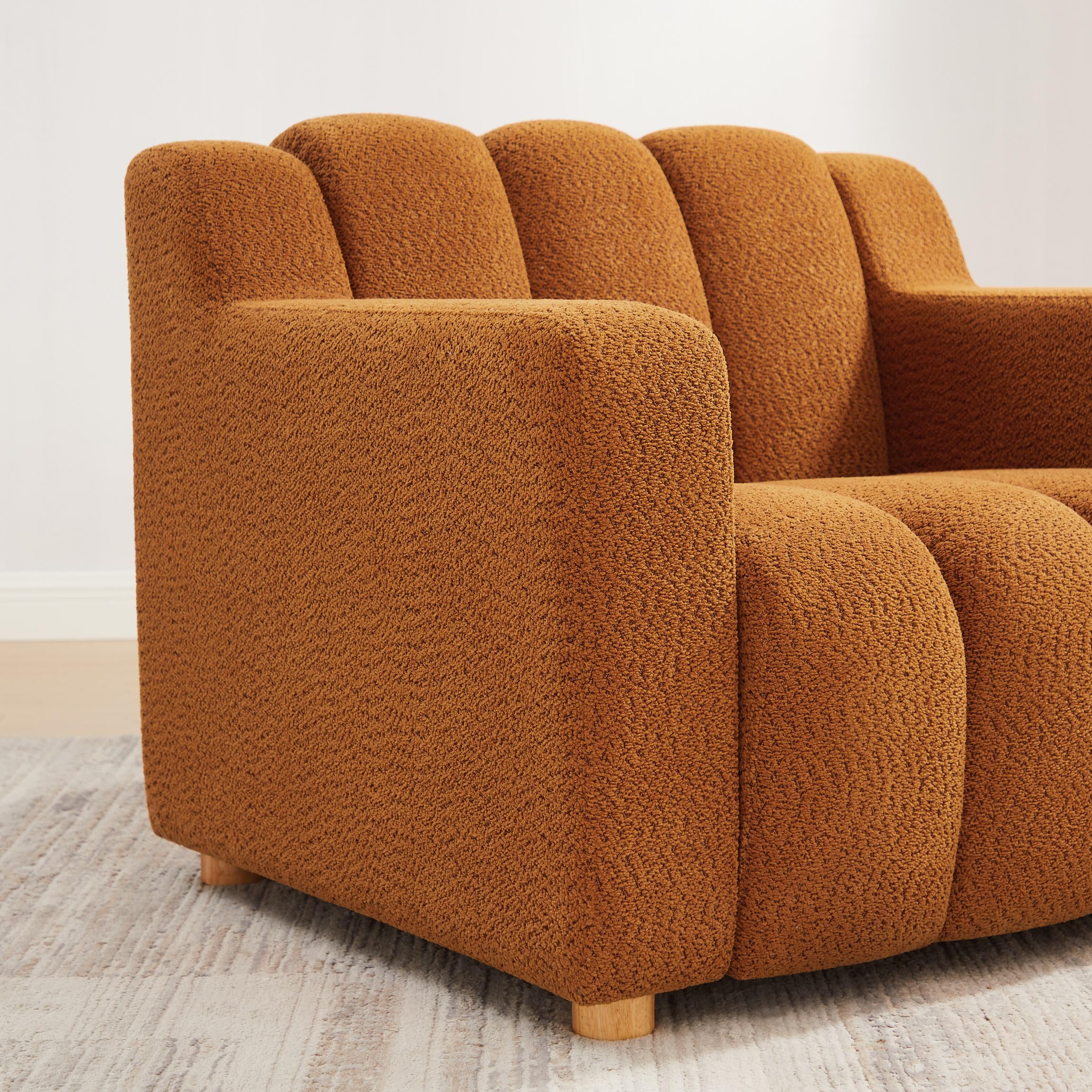 VANOMi Oversized Accent Chair, Modern Living Room Chairs, Comfy Boucle Fabric Upholstered Armchair for Bedroom, Office, Waiting Room (Curry)