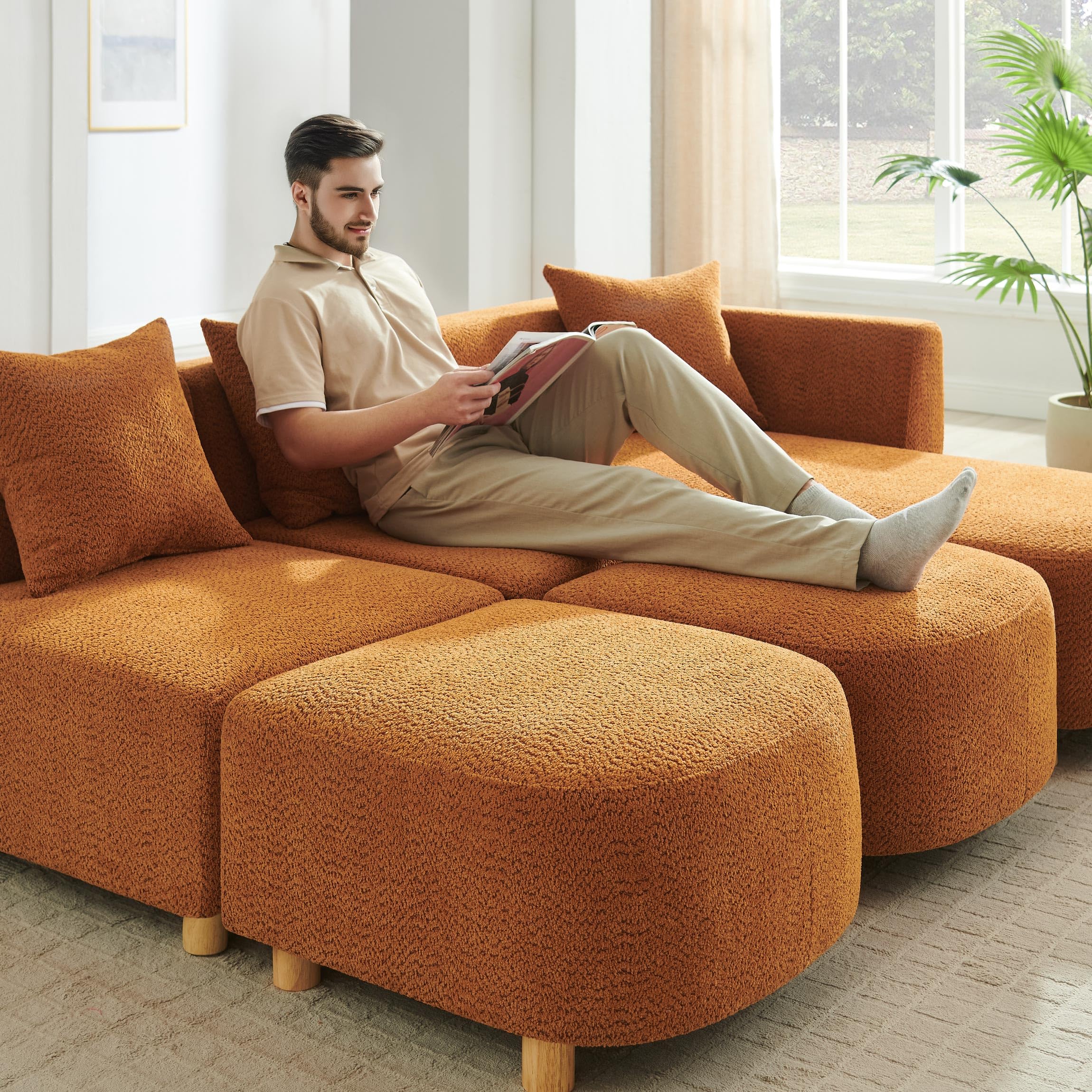 109.84" Modular Sectional Sofa with Ottoman - 5 Seater Boucle Cloud Couch