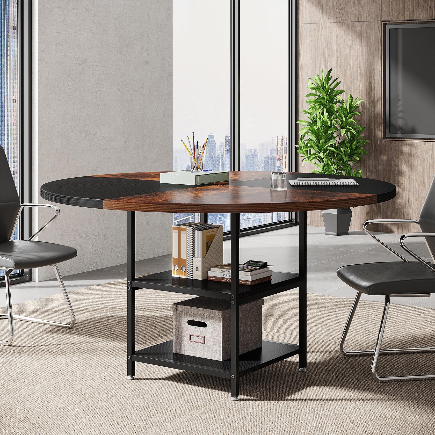 47-Inch Round Conference Table with Storage Shelf