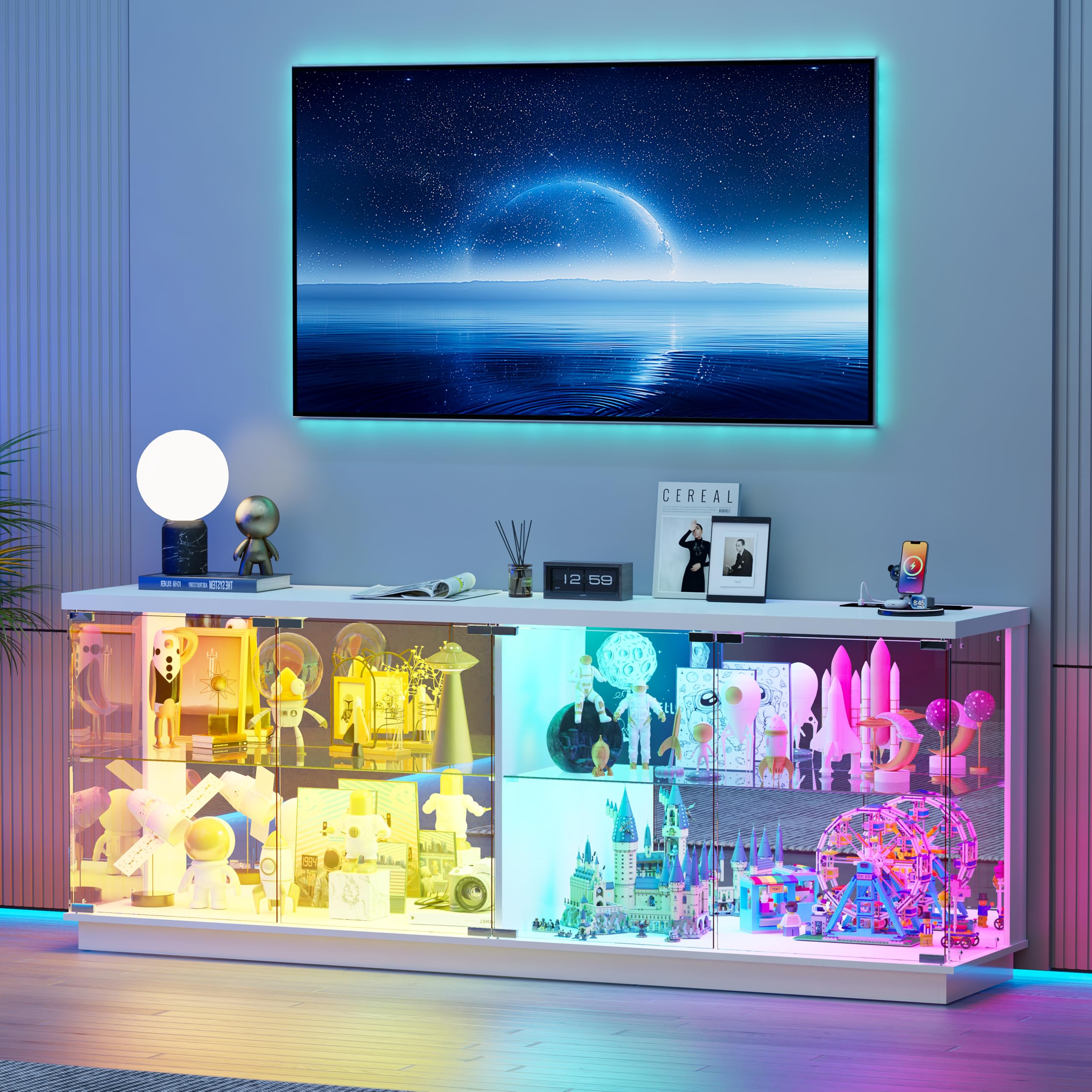 RGB Lighted Glass Display Cabinet with Motion Sensor