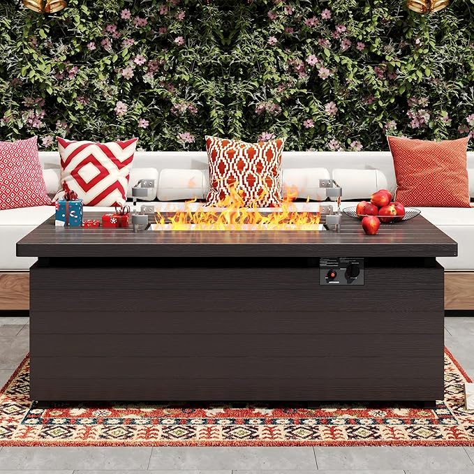 51 Inch Rectangle Propane Fire Pit Table with Glass Wind Guard