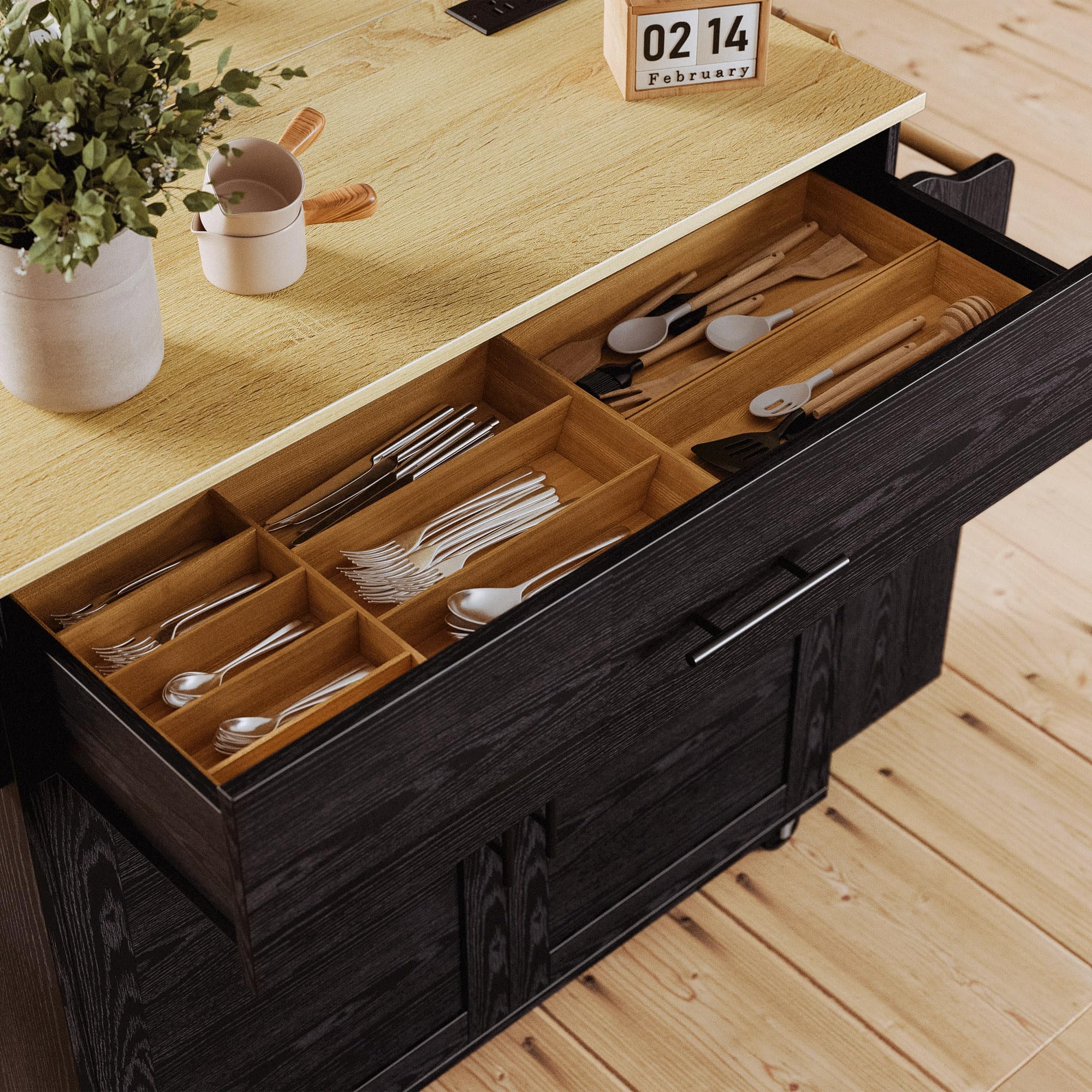 Rolling Kitchen Island with Storage and Charging Station