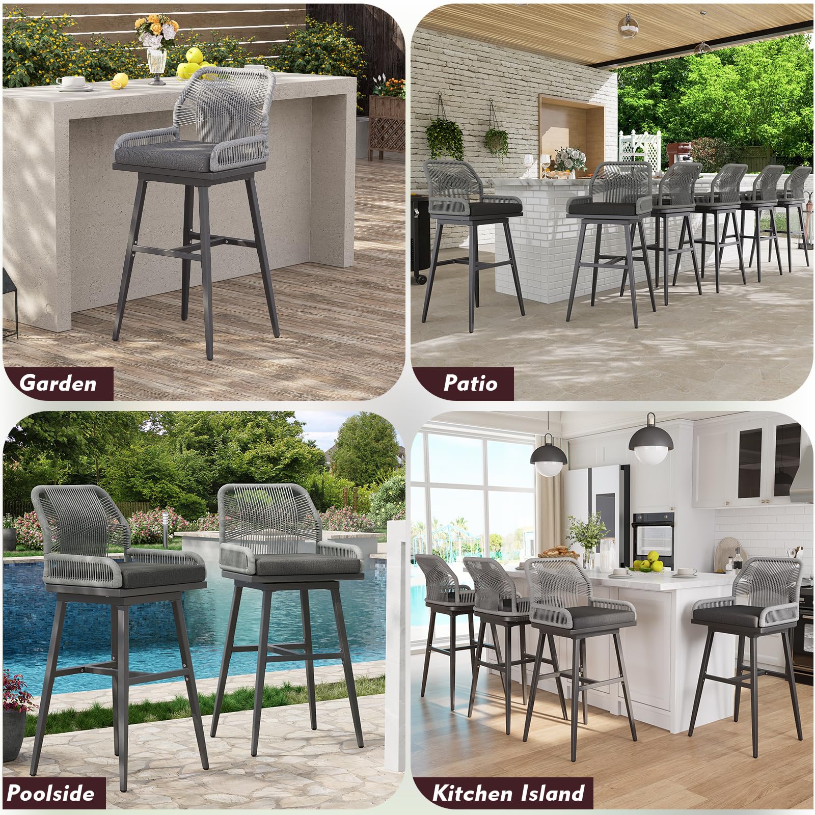 Outdoor Swivel Bar Stools Set of 4 - 30" Height