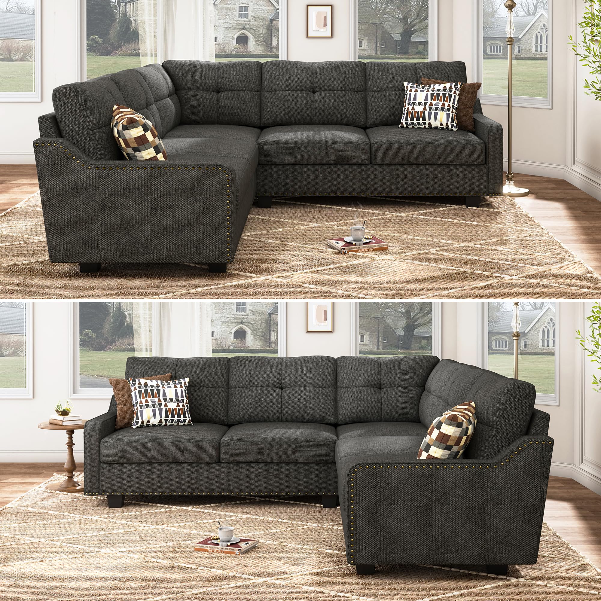 L-Shaped Sectional Sofa with Nailhead Trim