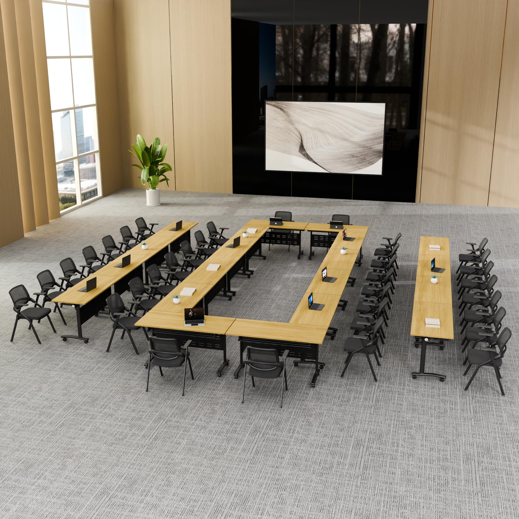 Folding Conference Table with Silent Wheels 61 Inch 2-Pack