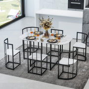 Modern Dining Table Set for 6 with Faux Marble Tabletop
