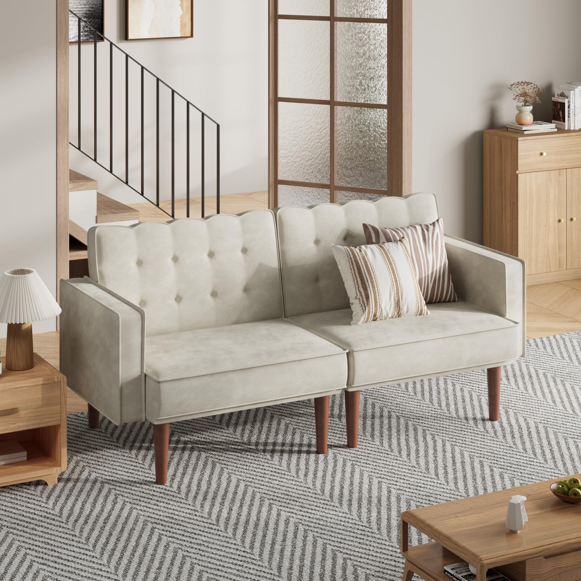 71" Velvet Futon Sofa Bed with Adjustable Backrest