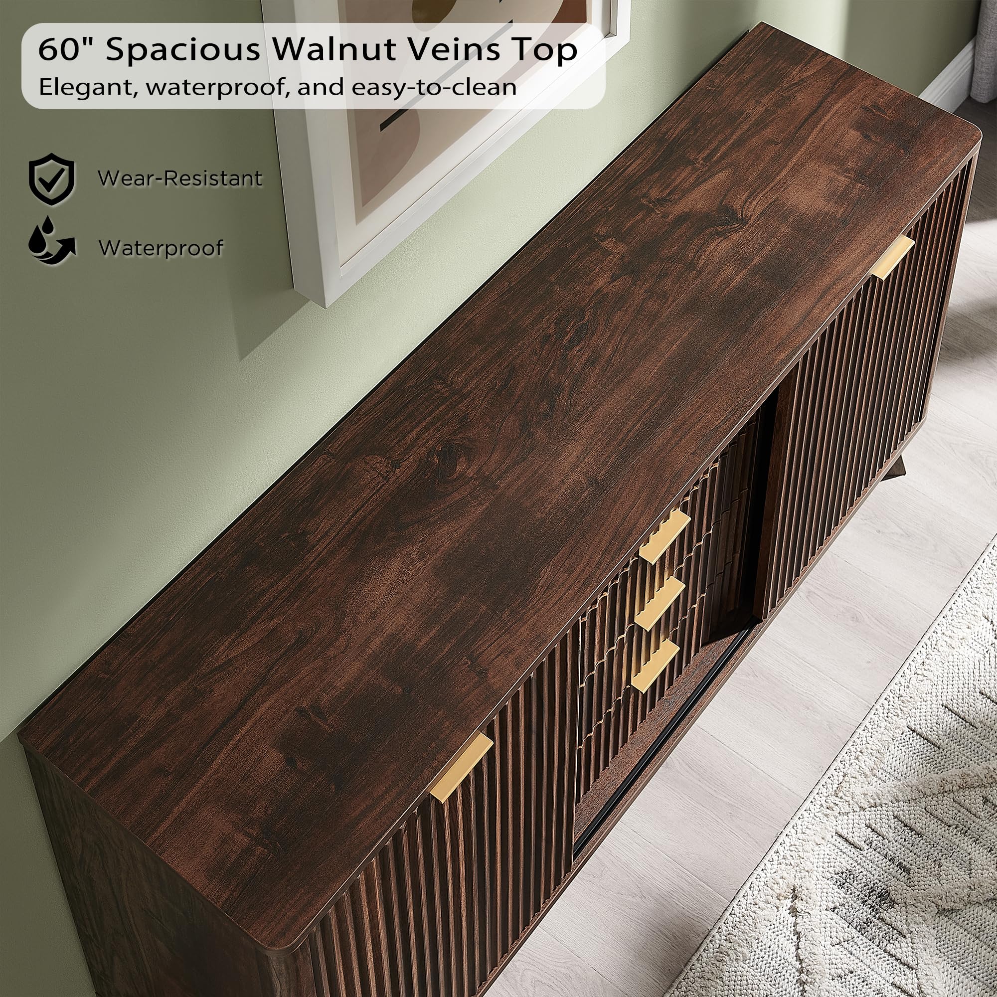 60" Fluted Dresser with Sliding Doors and 4 Drawers