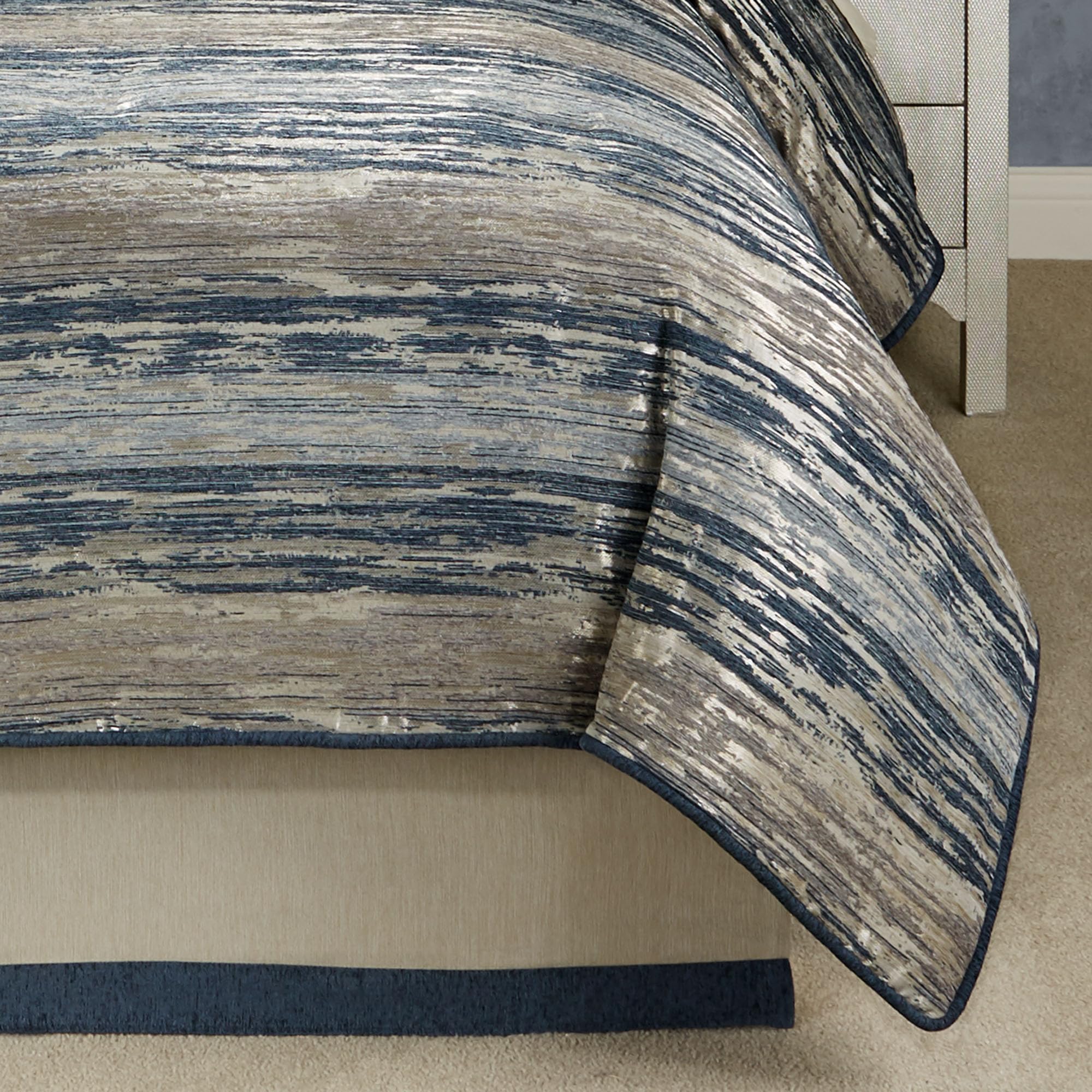 Spellbound Queen Comforter Set - Indigo Metallic Abstract Stripe