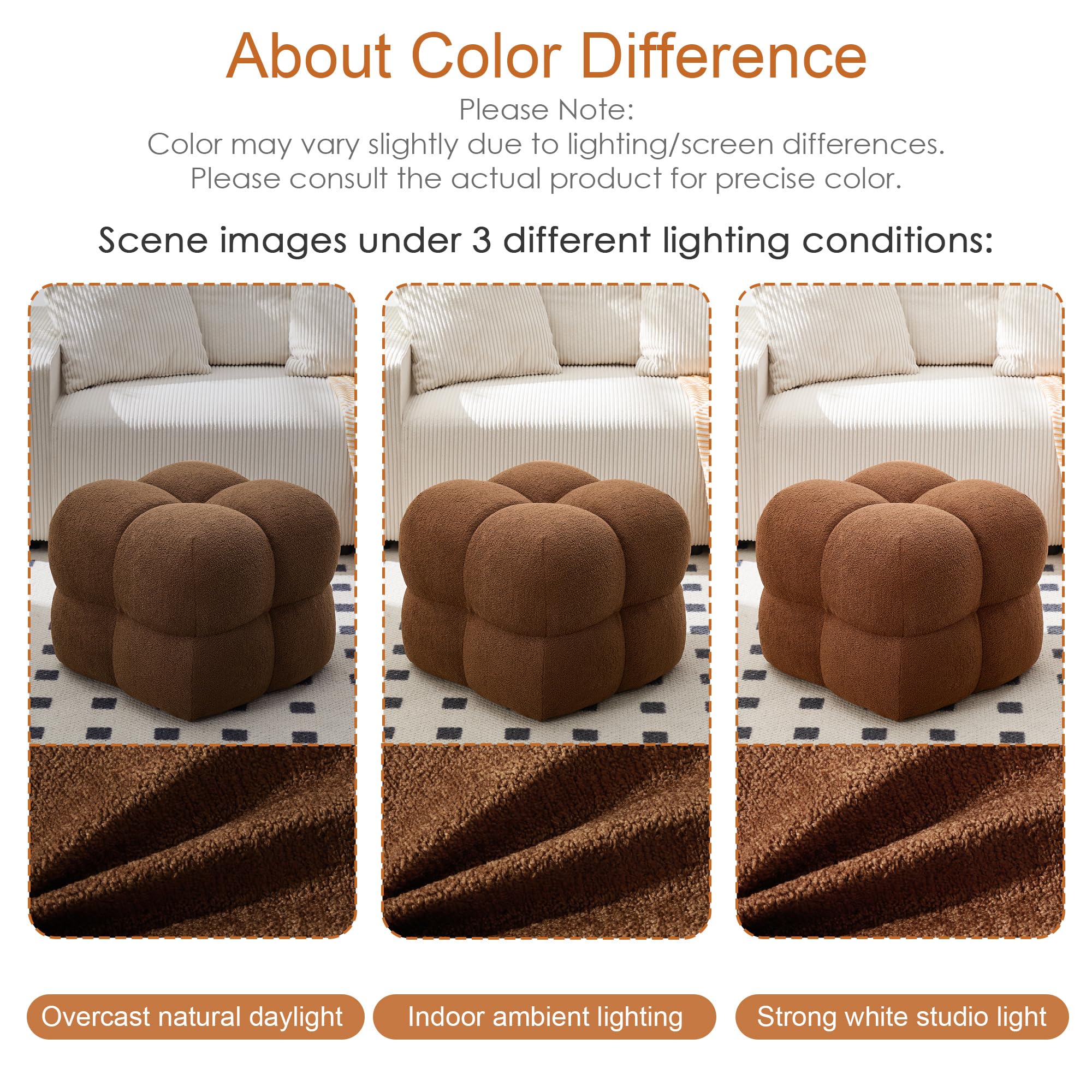Square Teddy Fleece Ottoman Rust Brown