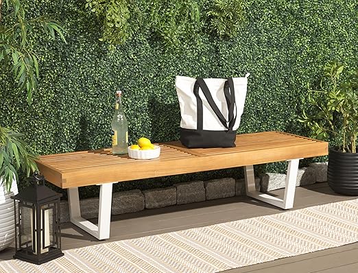 Heather 60-Inch Outdoor Bench Natural Brown Acacia Wood Steel Frame