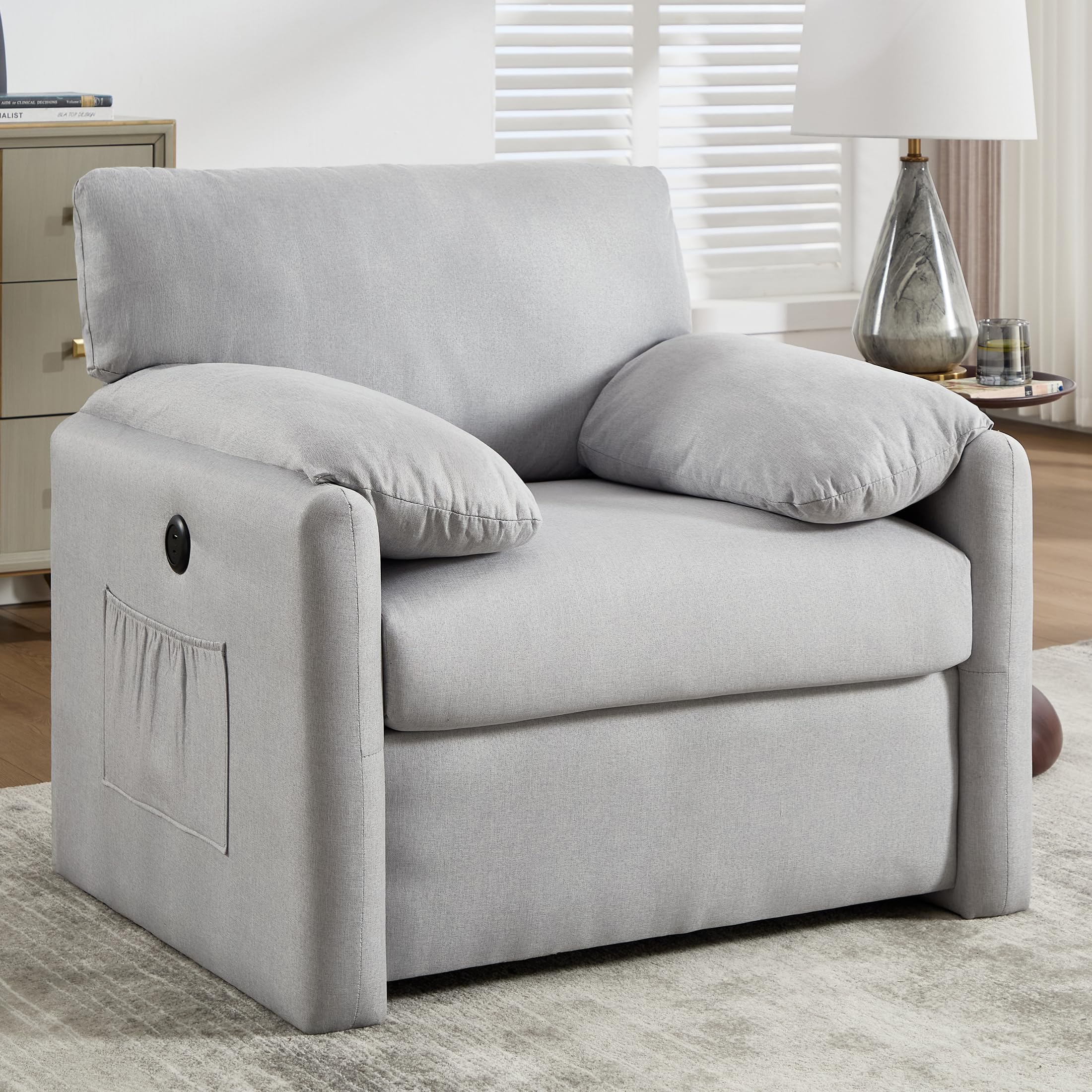 Oversized Accent Chair with USB Ports and Side Pockets