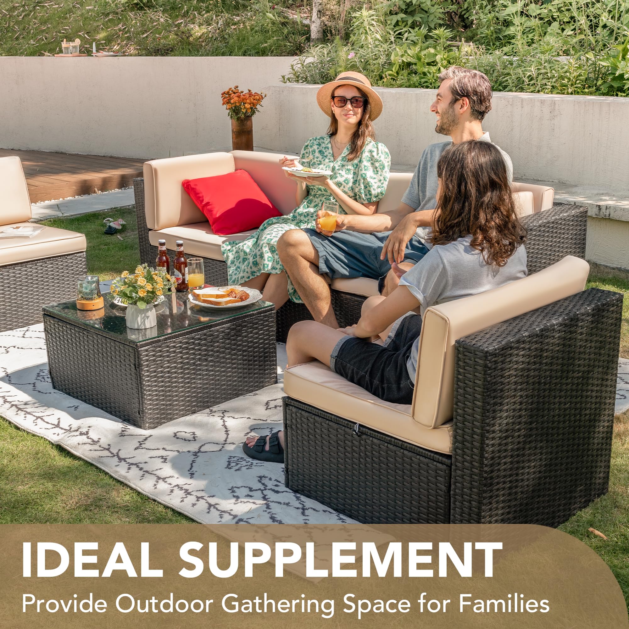 6-Piece Outdoor Sectional Rattan Sofa Set