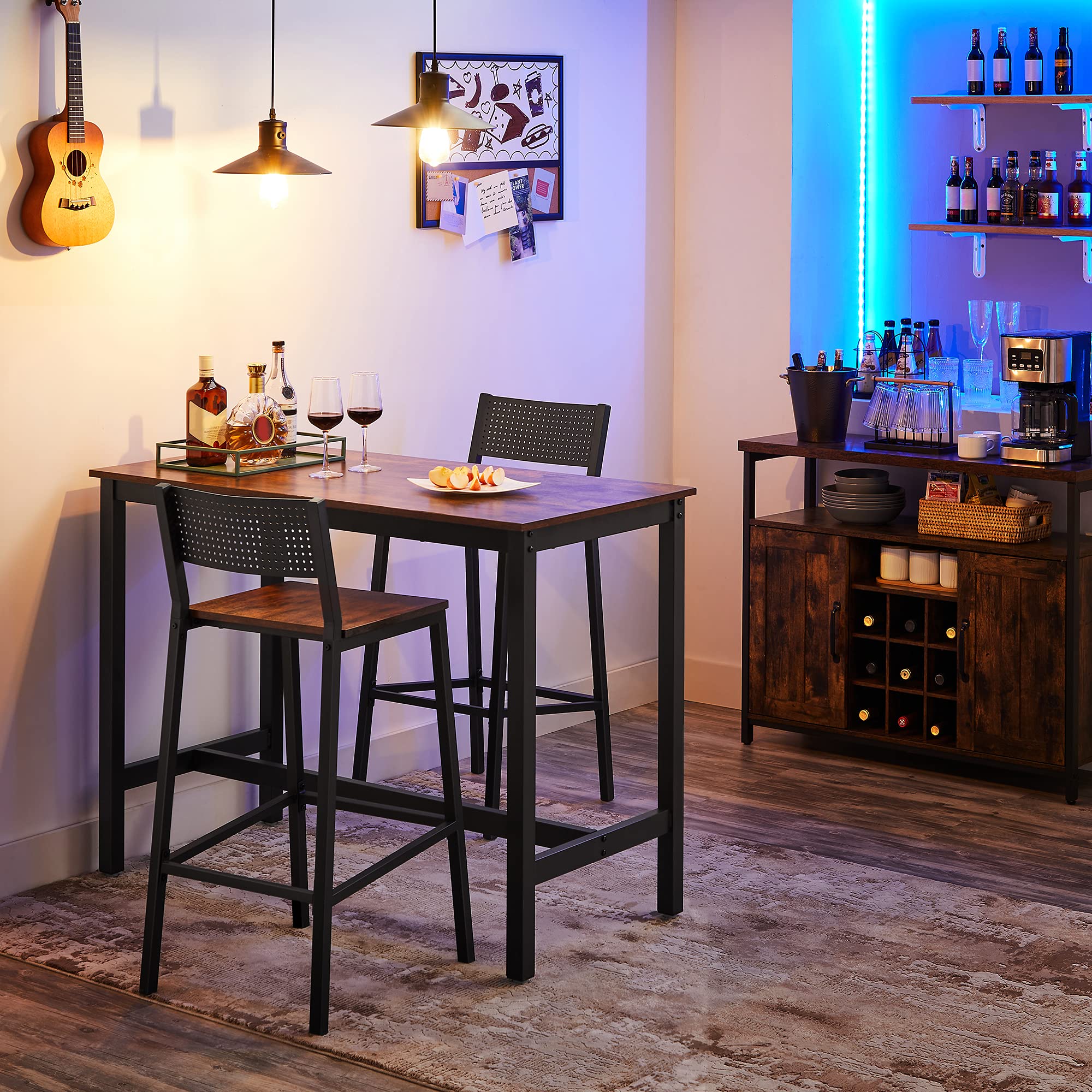 Rustic Brown Bar Stool with Backrest