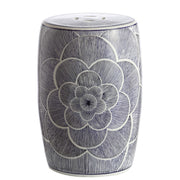 Ceramic Drum Garden Stool 17" Blue White Floral