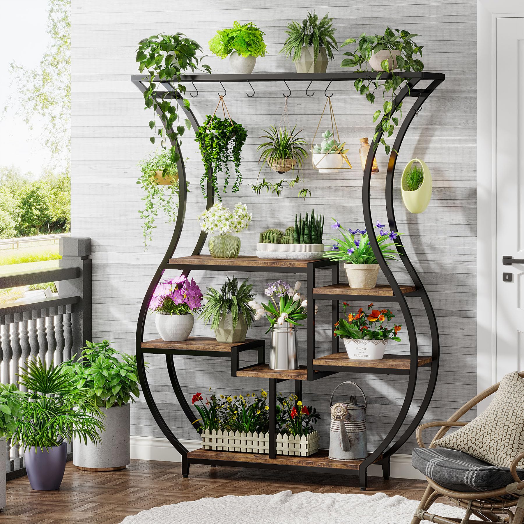 6-Tier Plant Stand with Hanging Hooks