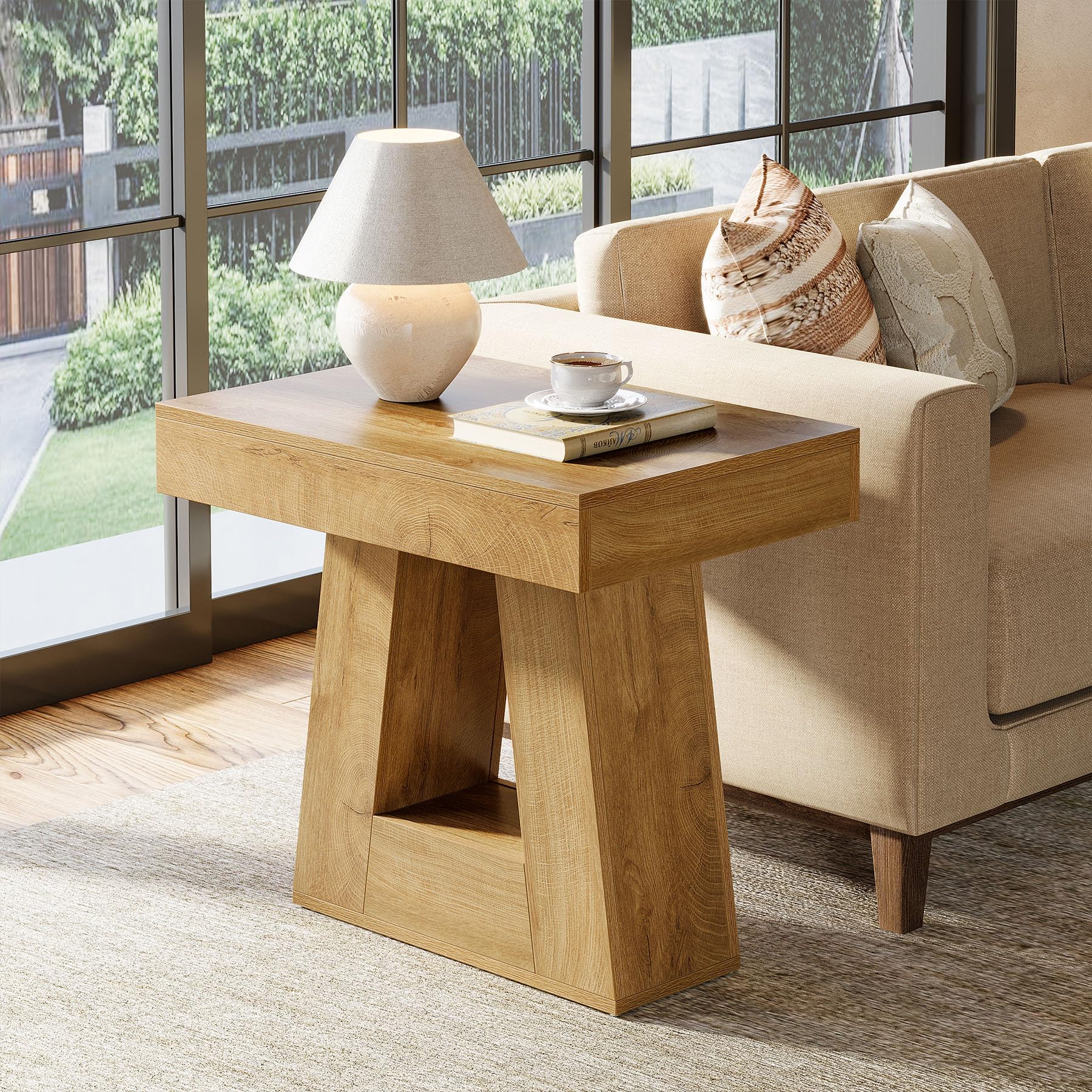 24" Modern Side Table 2-Tier Narrow Wooden End Table