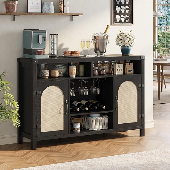 Farmhouse Wine Bar Cabinet with Adjustable Storage