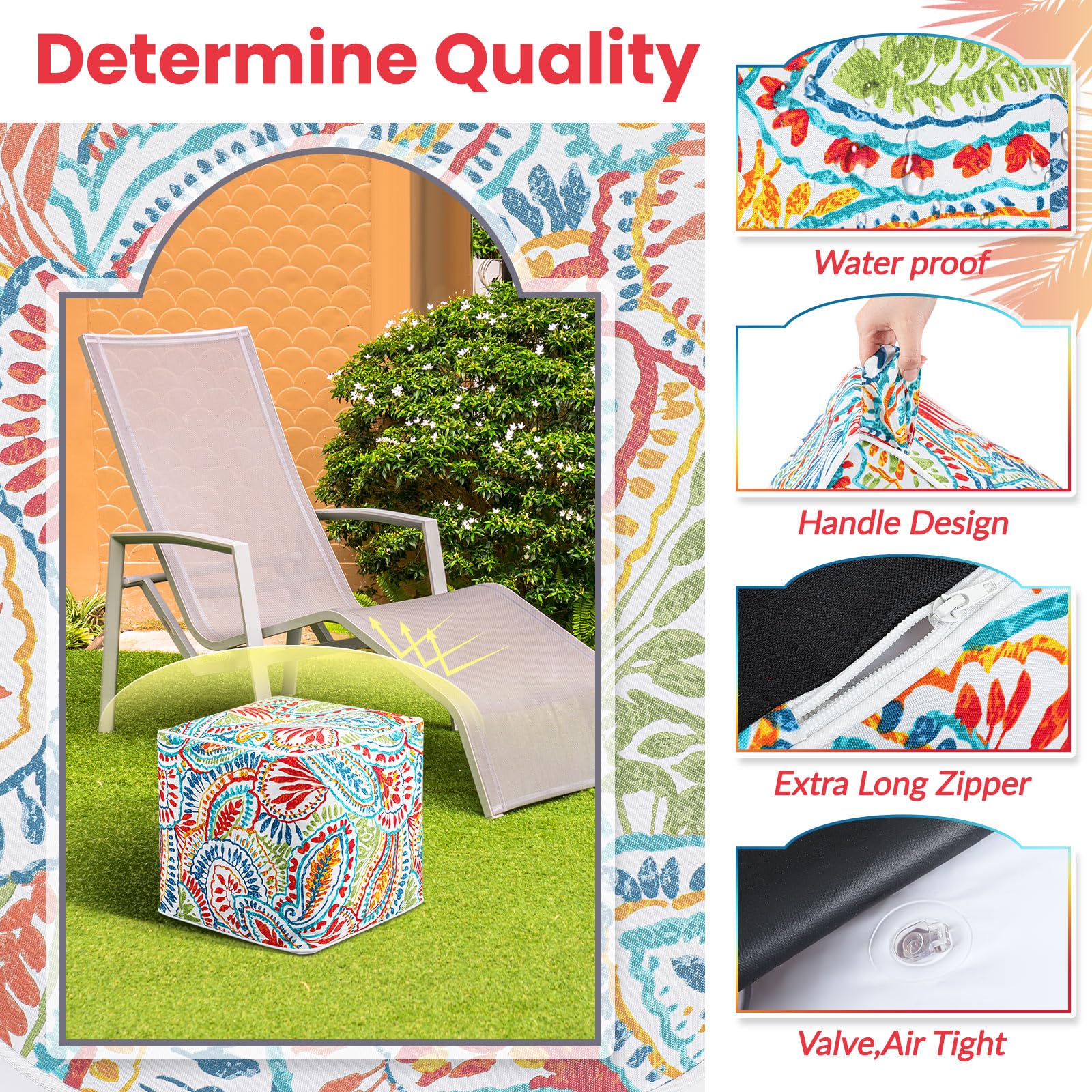 Inflatable Ottoman Poufs Indoor Outdoor Square Footstool with Handle