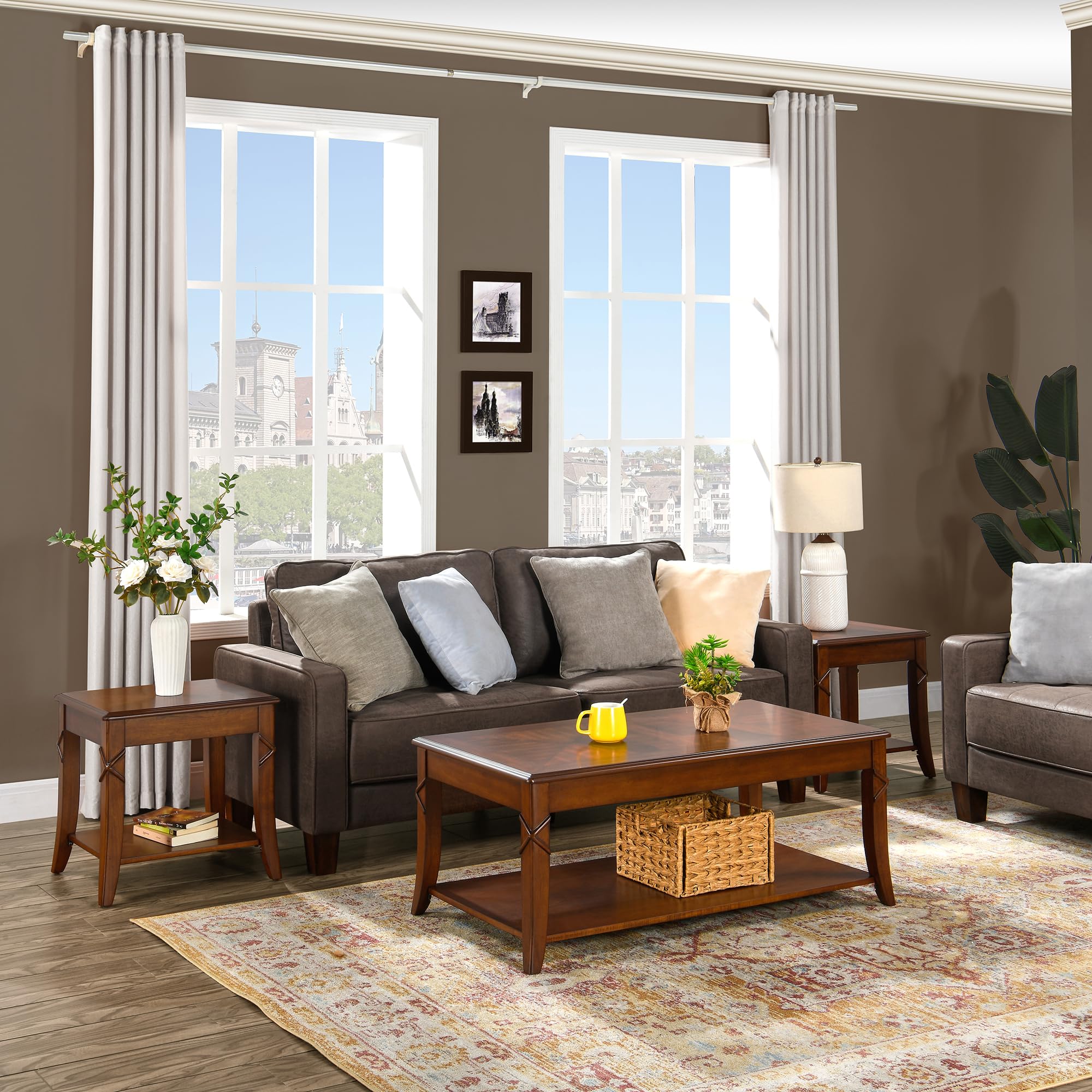 Mid-Century Modern Coffee Table Set of 3 with Square End Tables