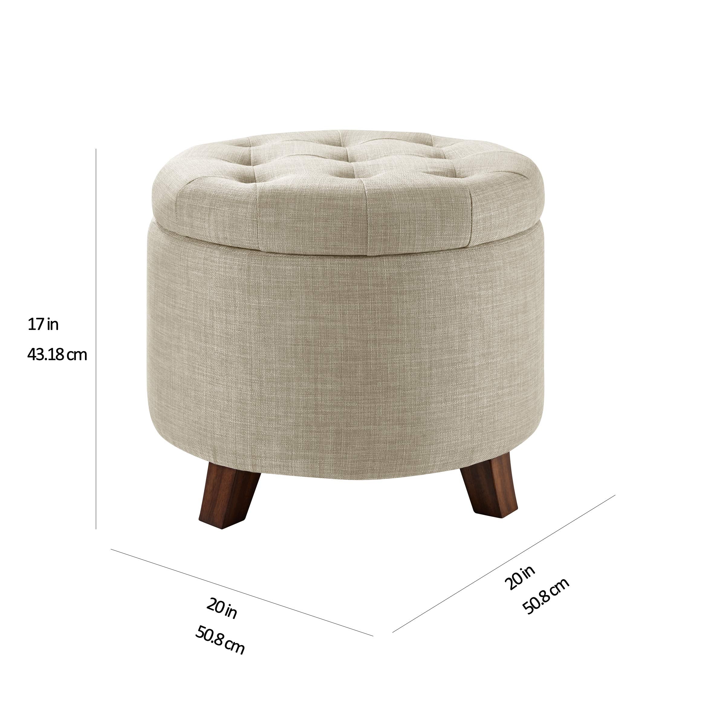 Round Storage Ottoman Footstool with Button Tufted Design
