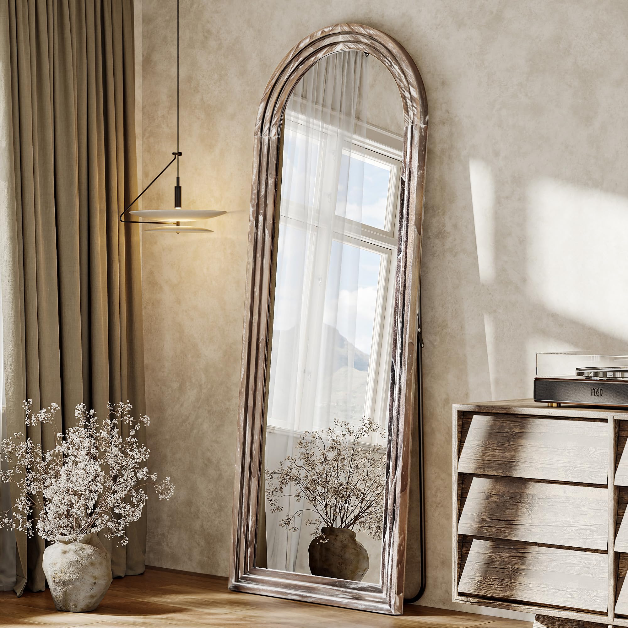 Arched Full Length Floor Mirror 63x21 Rustic White