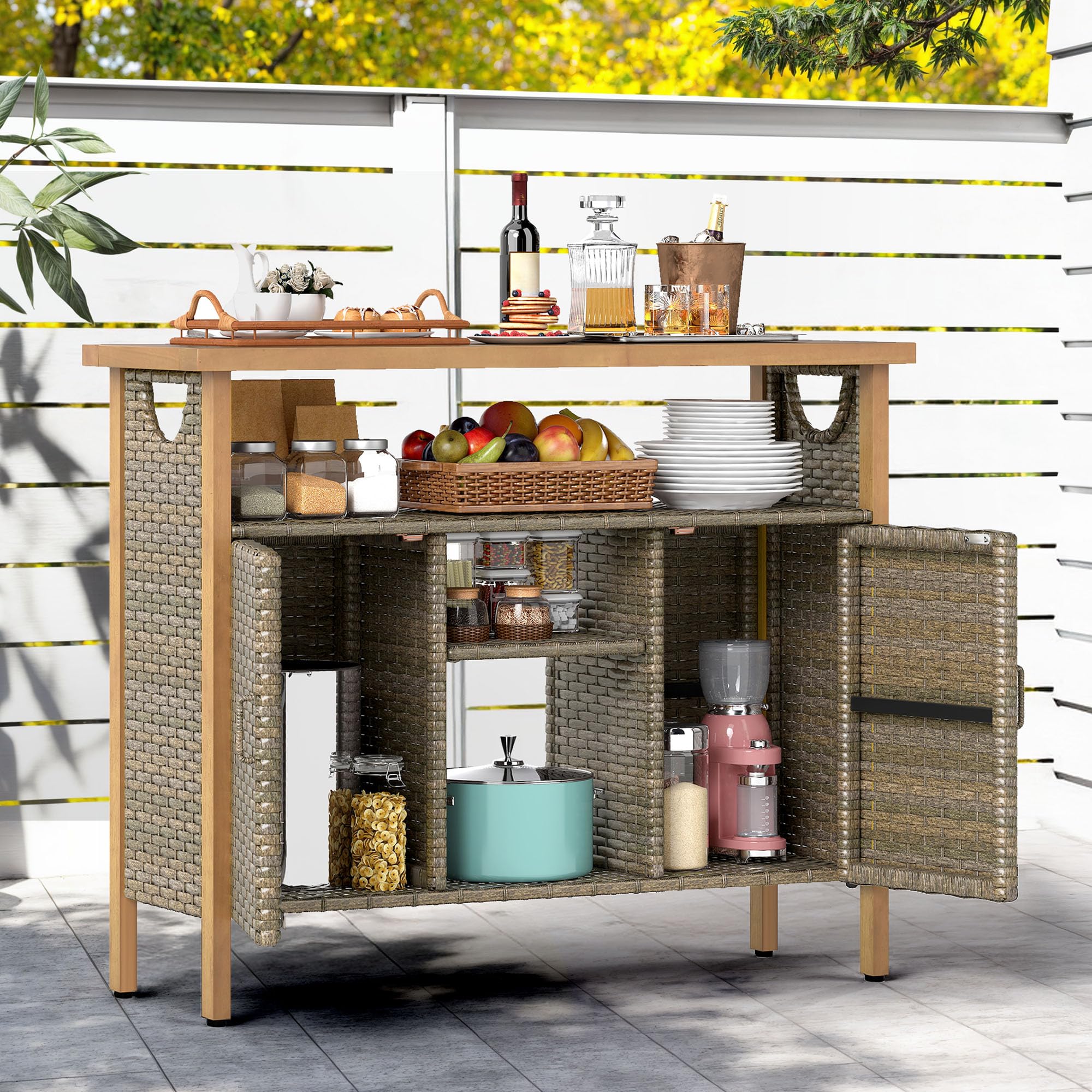 XL Patio Storage Cabinet with Wood Top