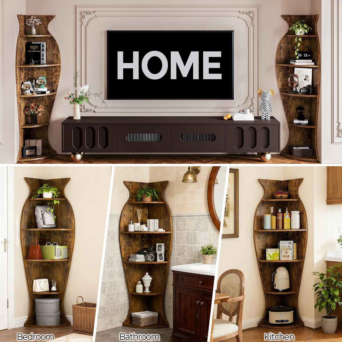 5-Tier Corner Shelf Vase-Shaped Bookcase