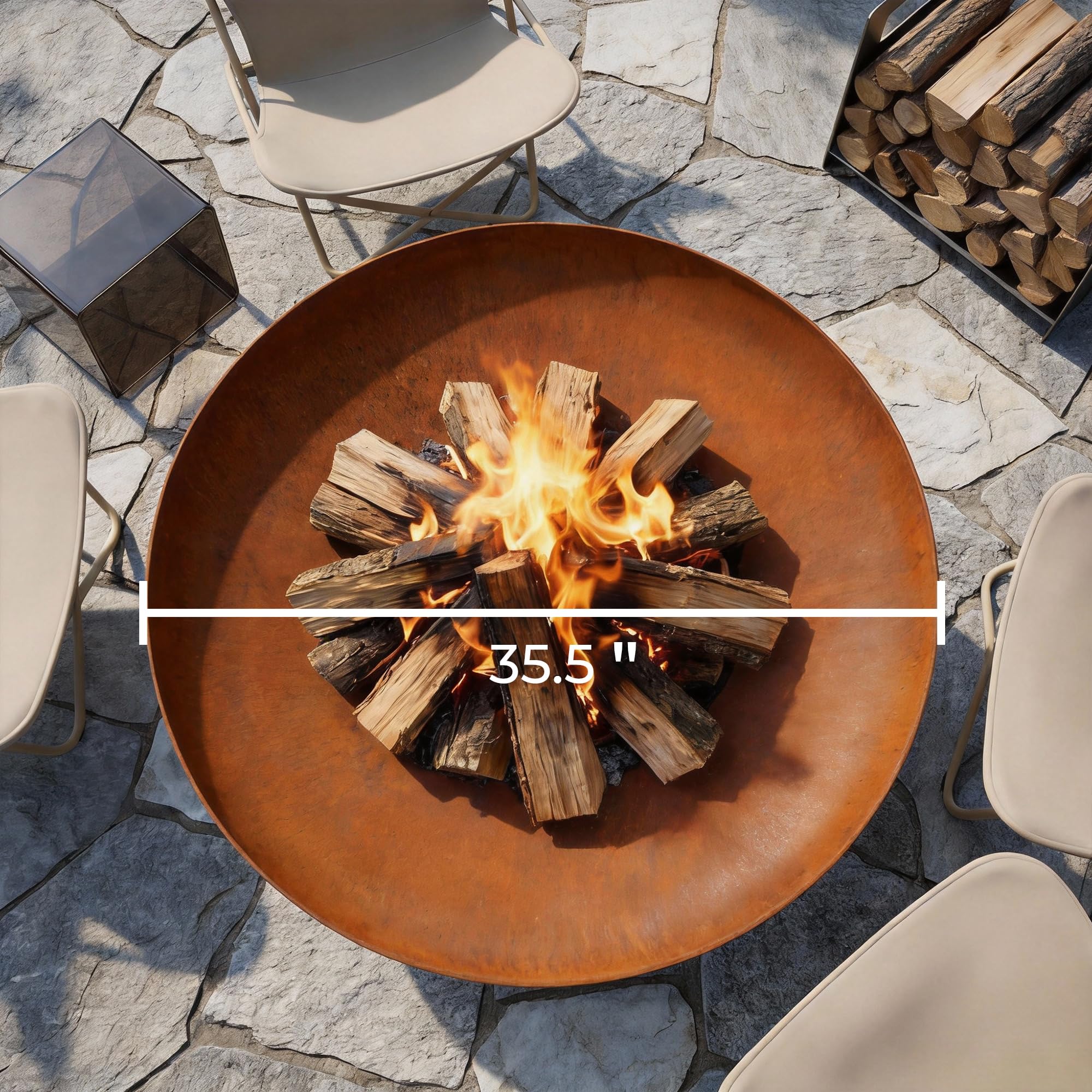 35.5 Inch Round Fire Pit for Outside Wood Burning