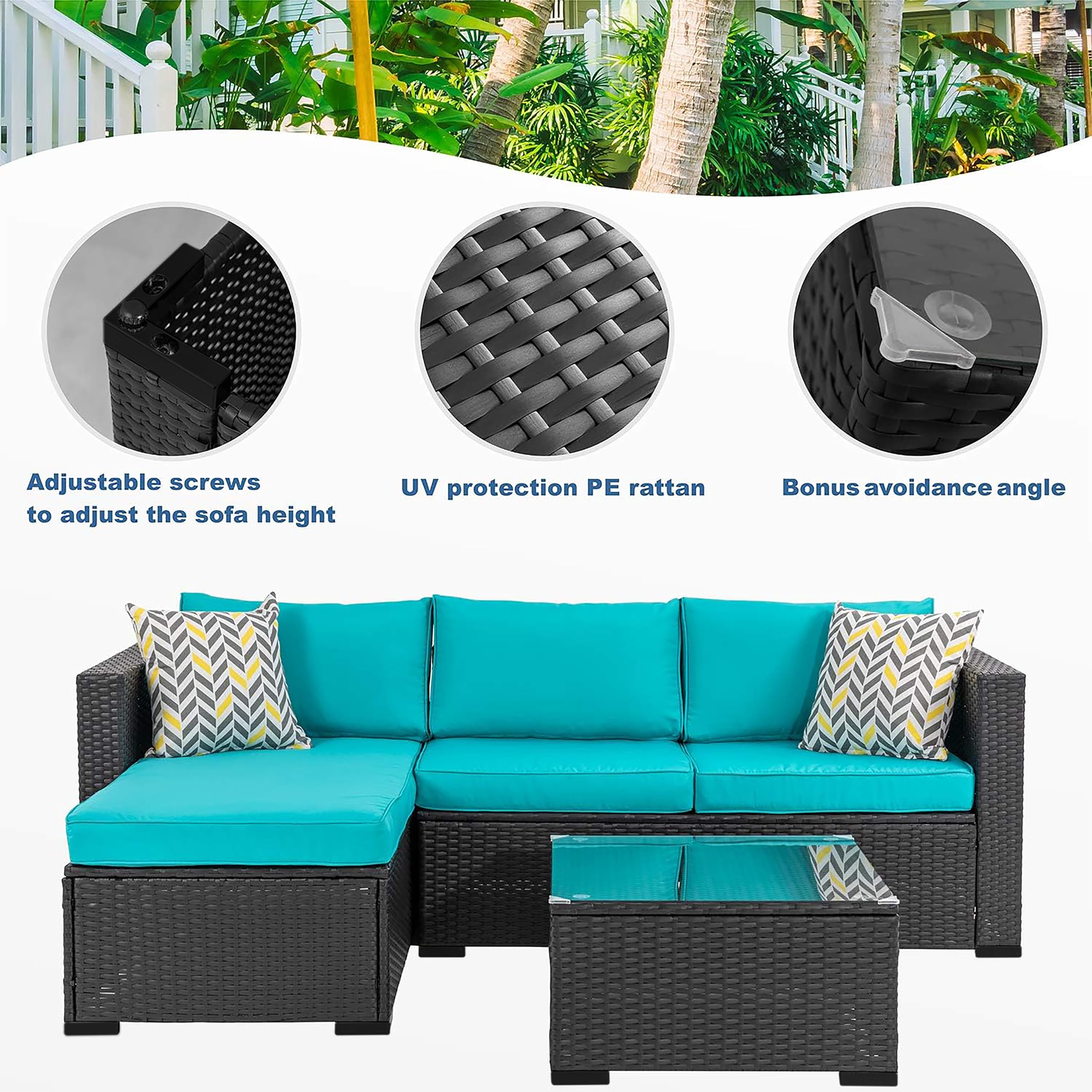 3-Piece Outdoor Sectional Patio Furniture Set