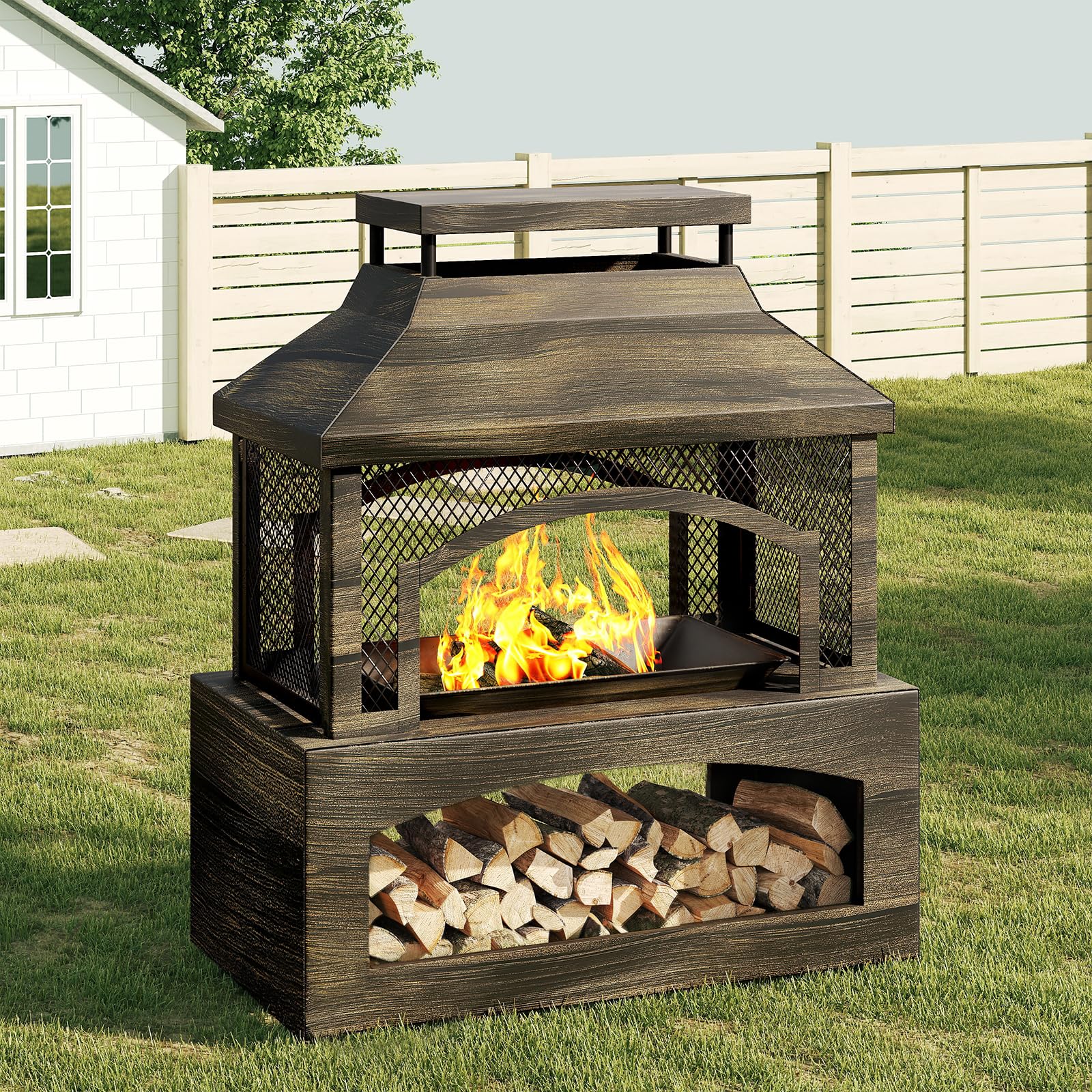 37" Wood Burning Fire Pit with Poker and Rain Cover