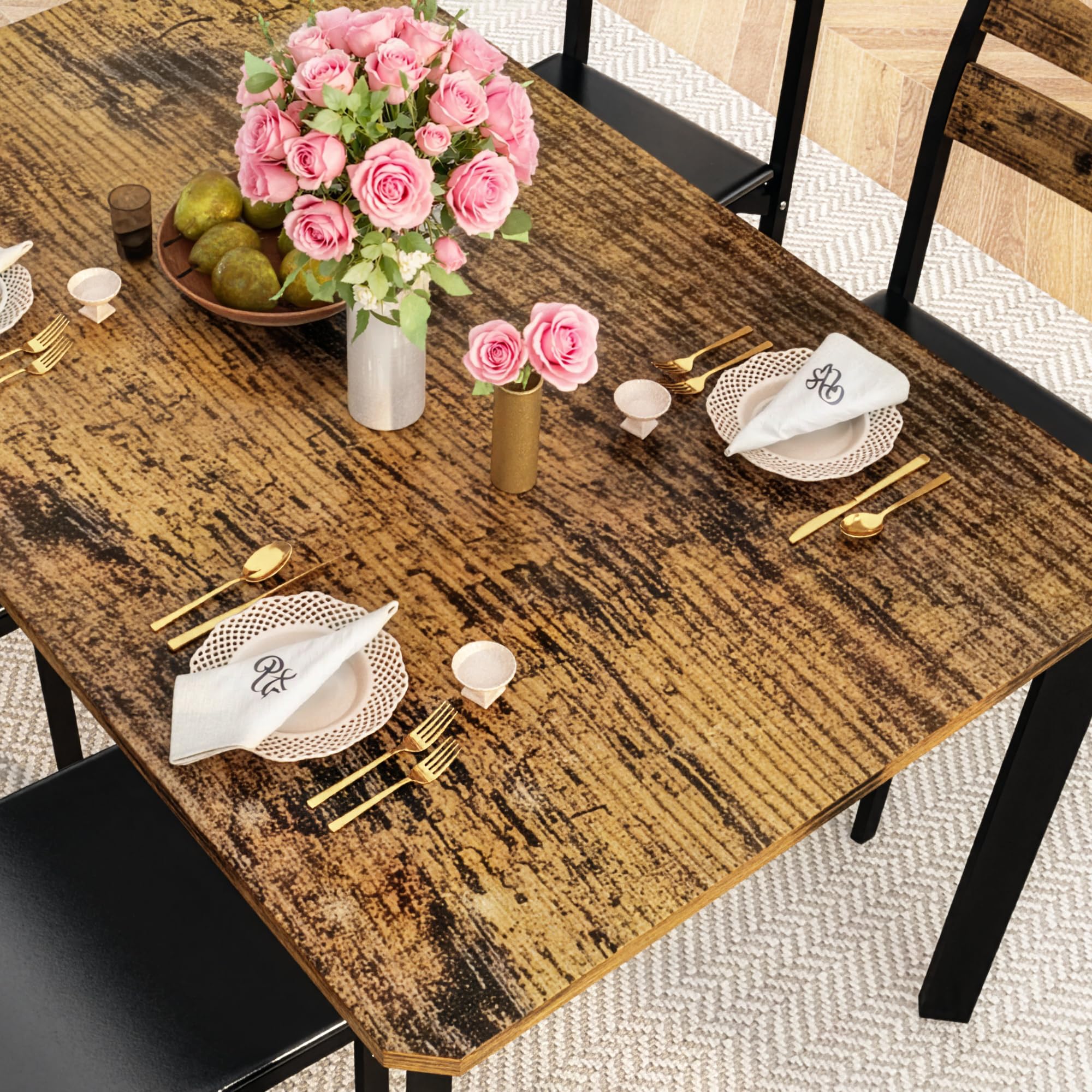 5-Piece Dining Table Set with 4 Upholstered Chairs