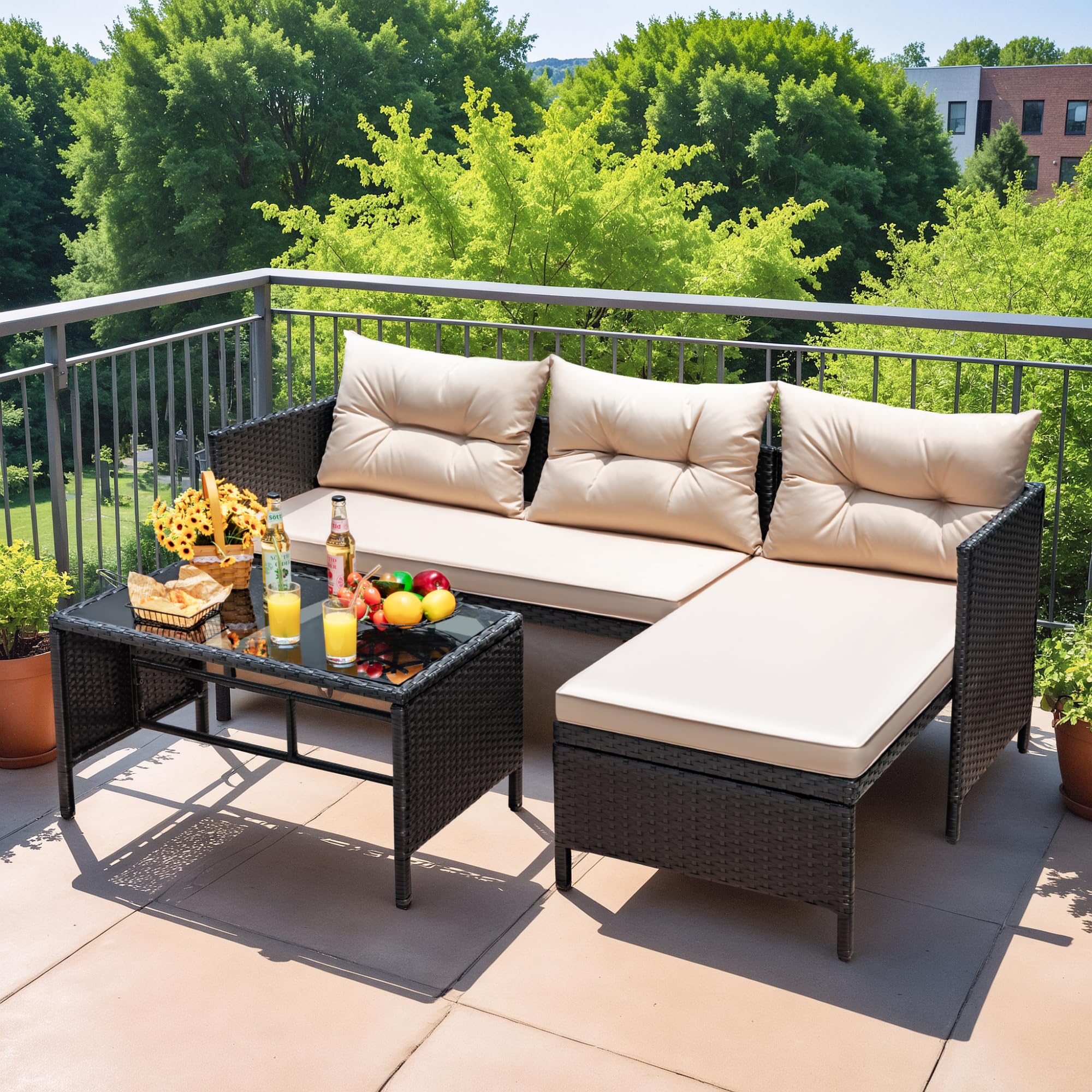 3-Piece Rattan Outdoor Sectional Sofa Set