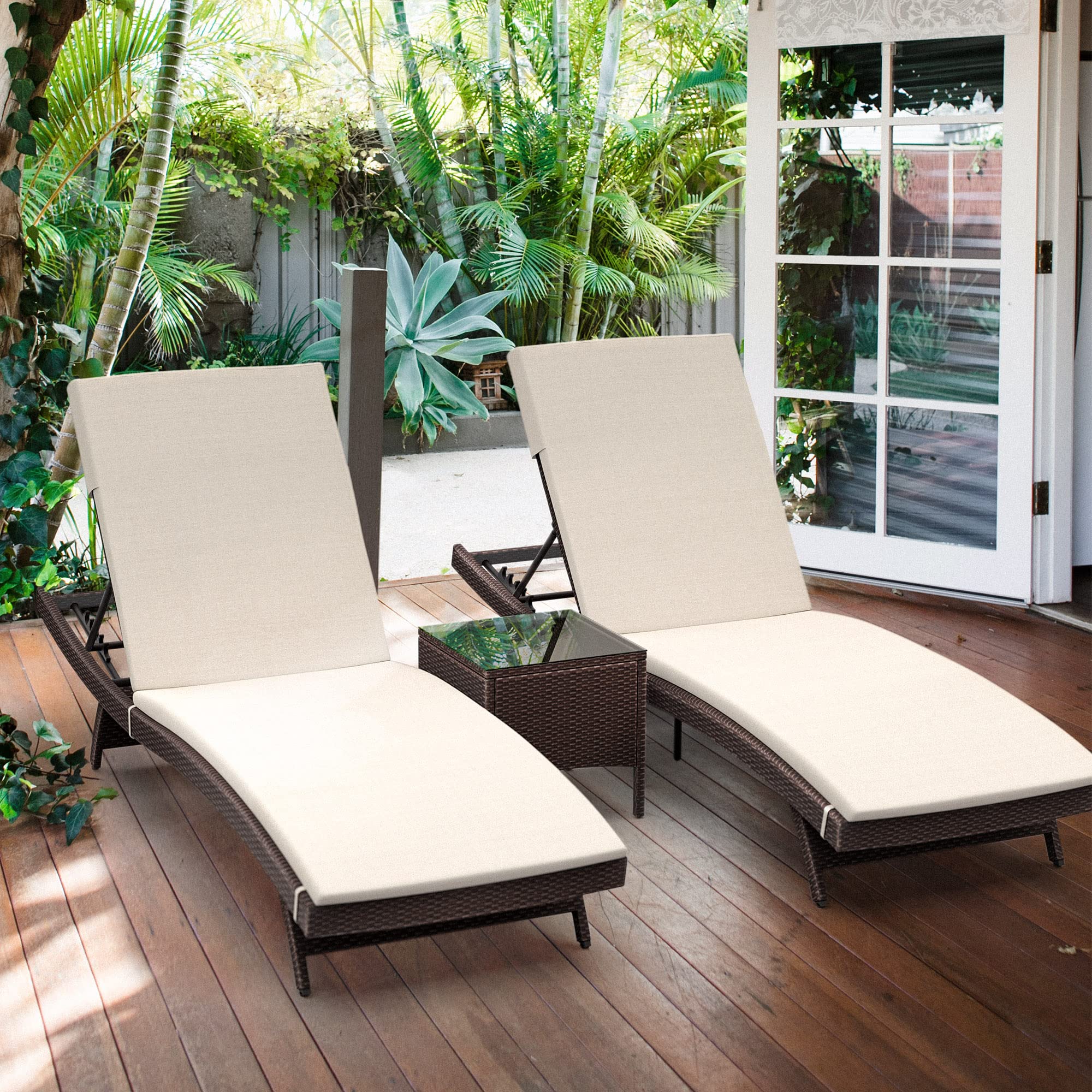 3-Piece Patio Chaise Lounge Set with Adjustable Backrest