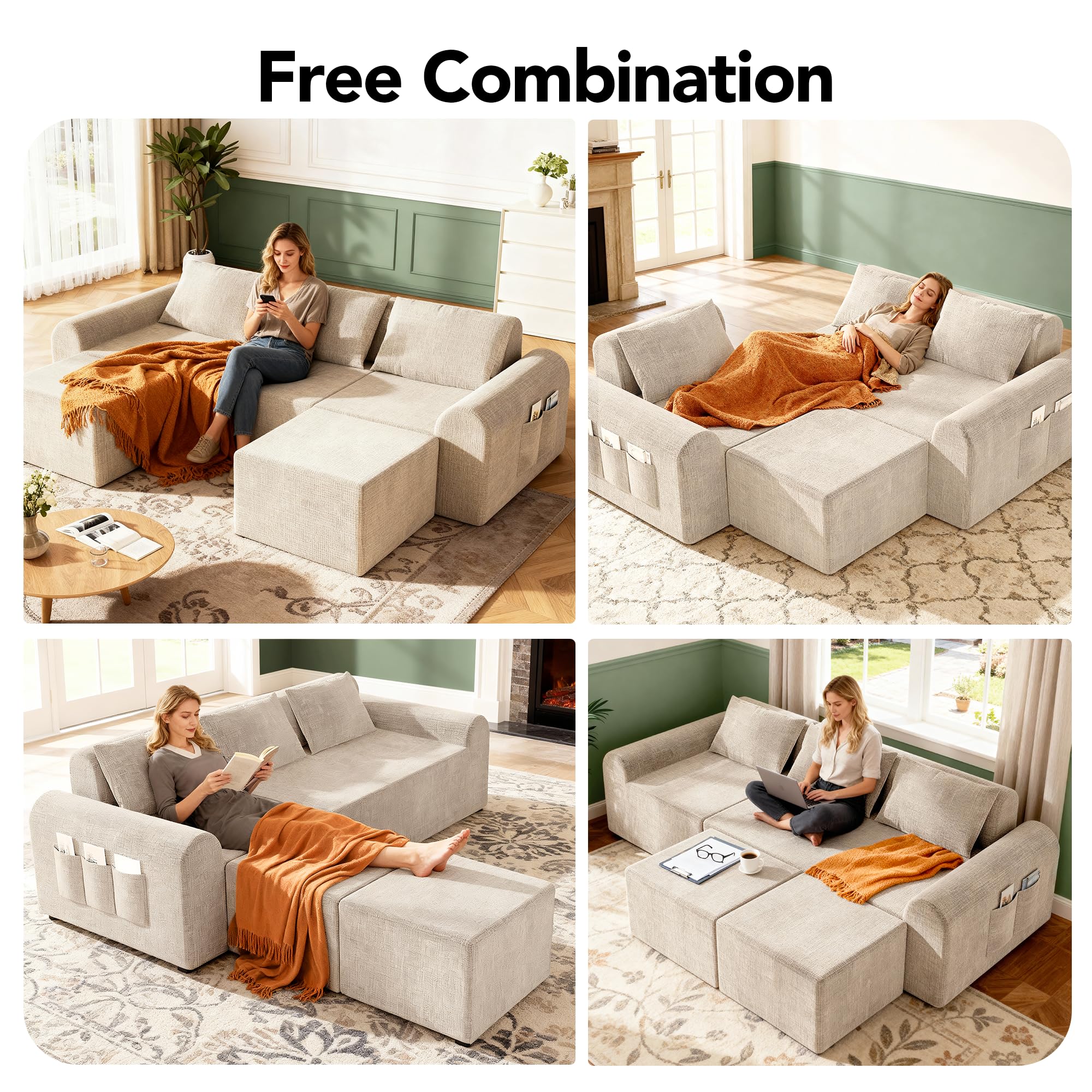 Cloud Sectional Couch with Ottoman and Pillows