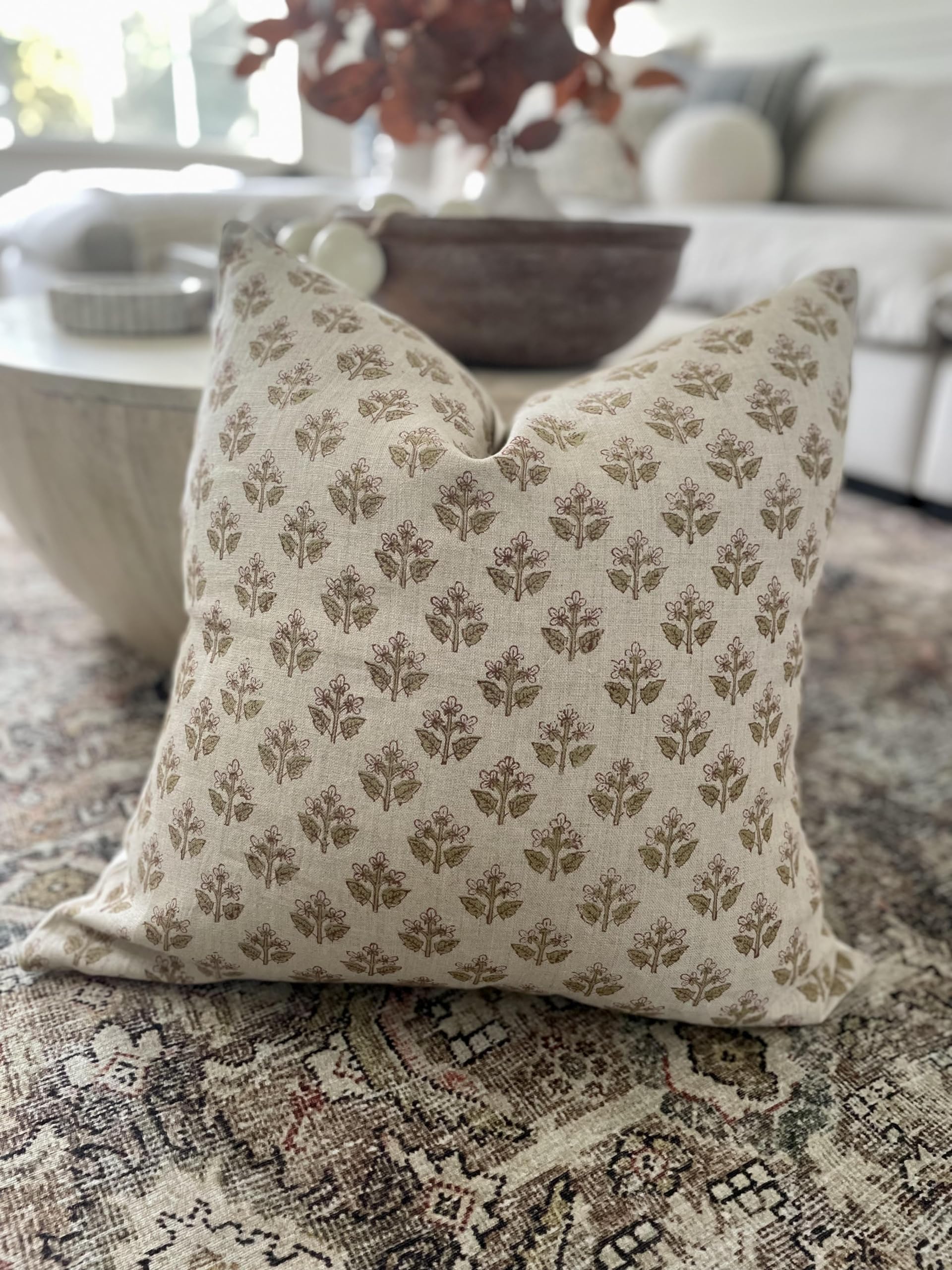 Hand Block Print Linen Throw Pillow Cover 20x20