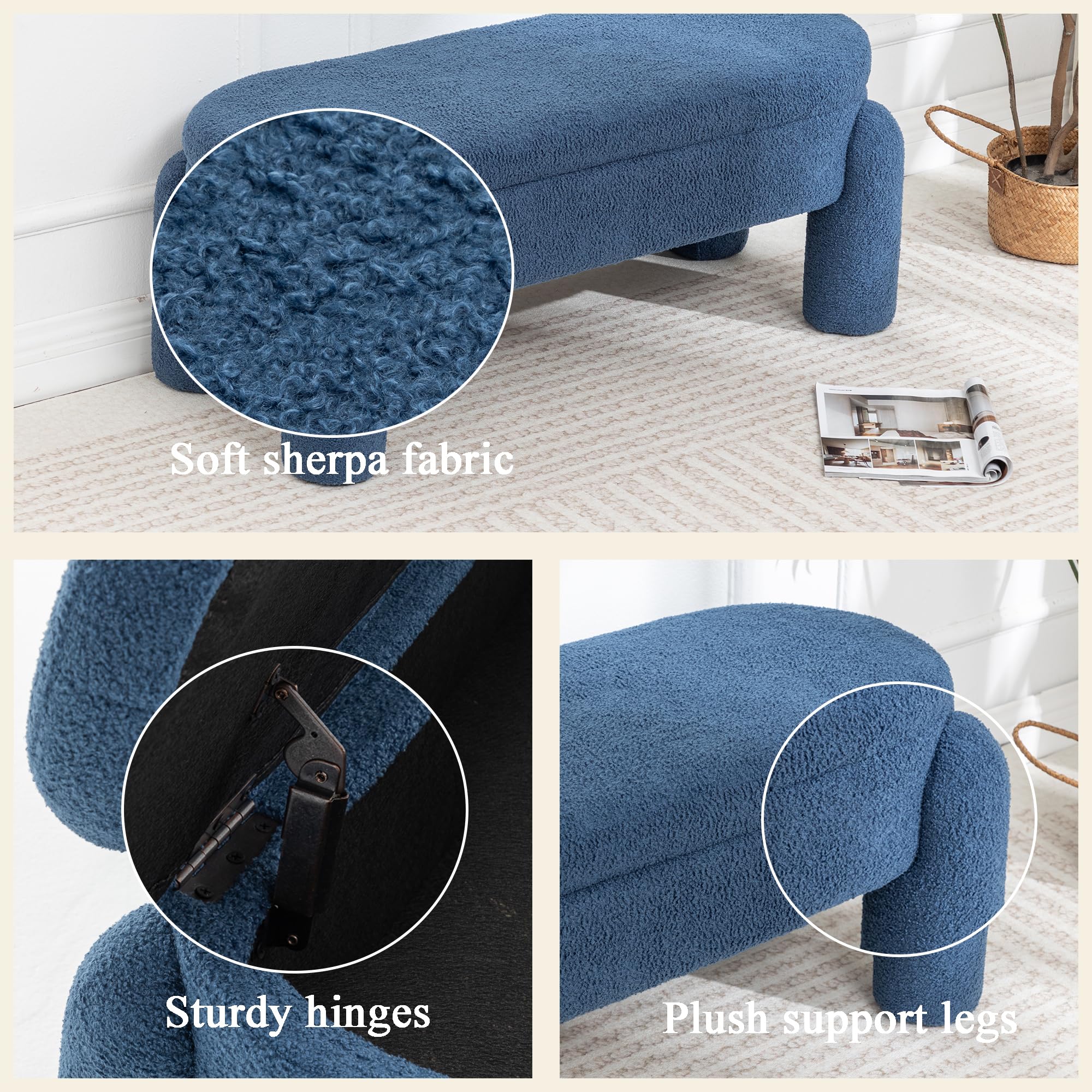 Storage Ottoman Bench with Seating 45.1" Navy
