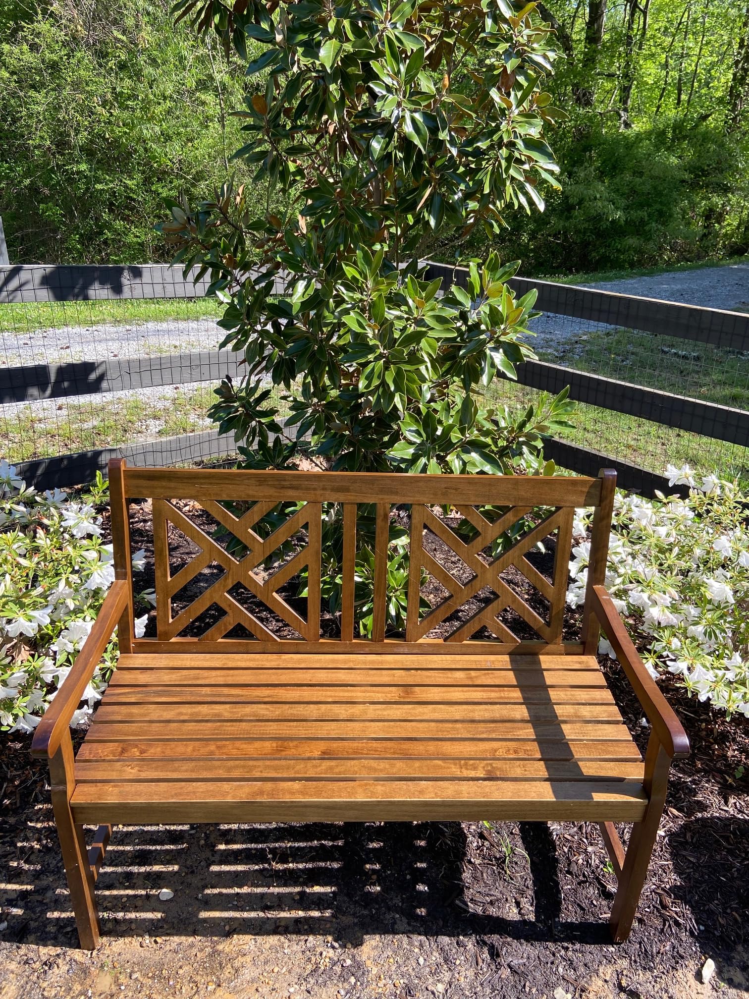 Acacia Wood Outdoor Garden Bench with Curved Backrest