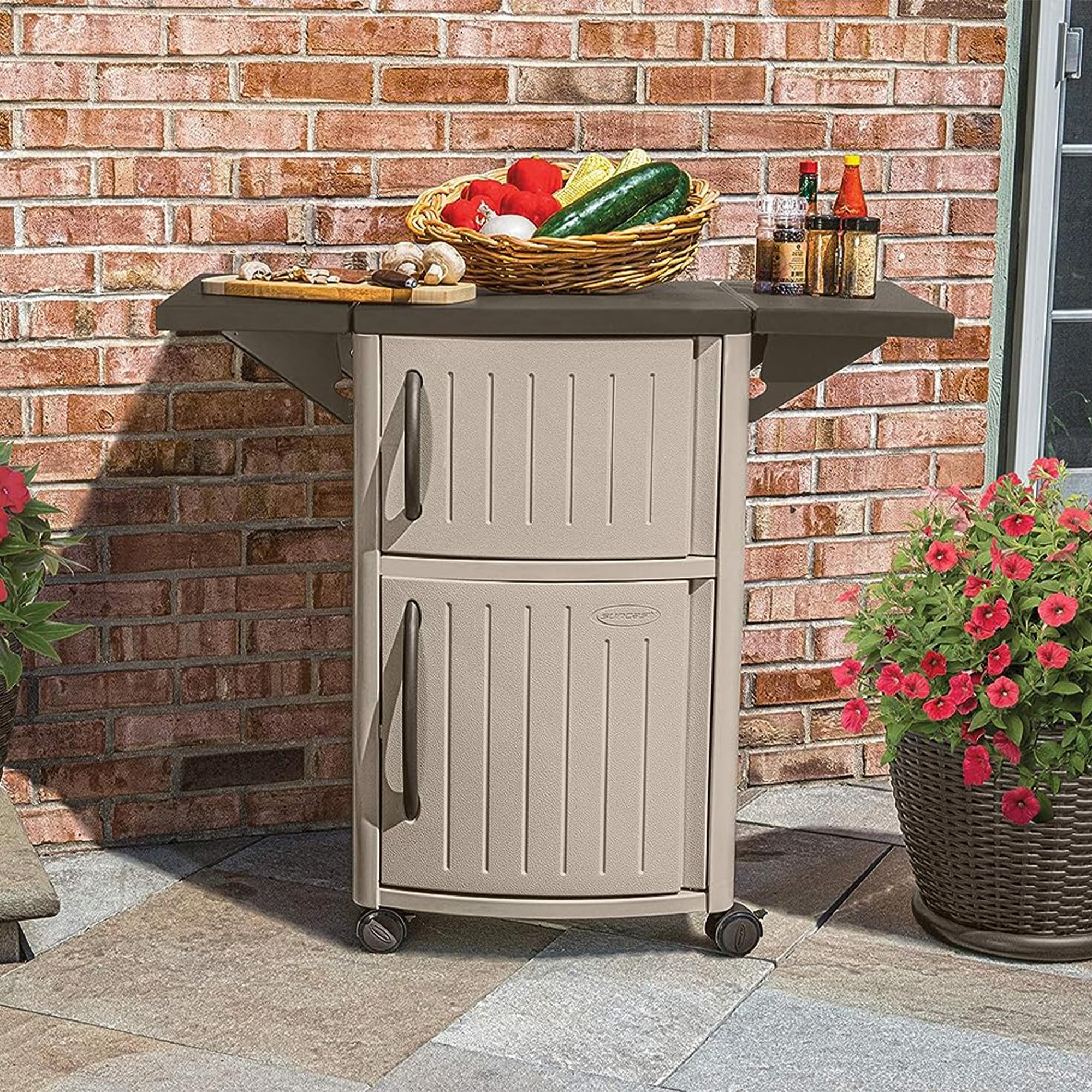 Portable Outdoor Serving Station with Storage Cabinets