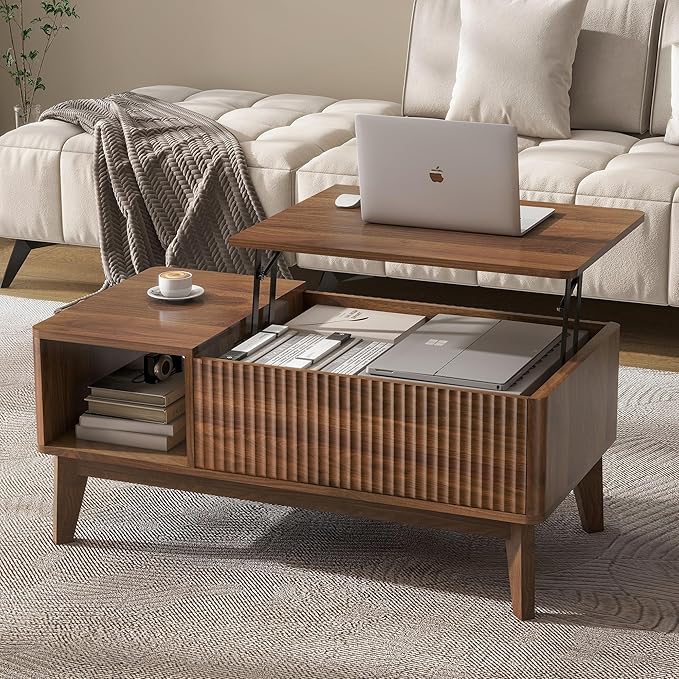 Fluted Lift Top Coffee Table with Storage