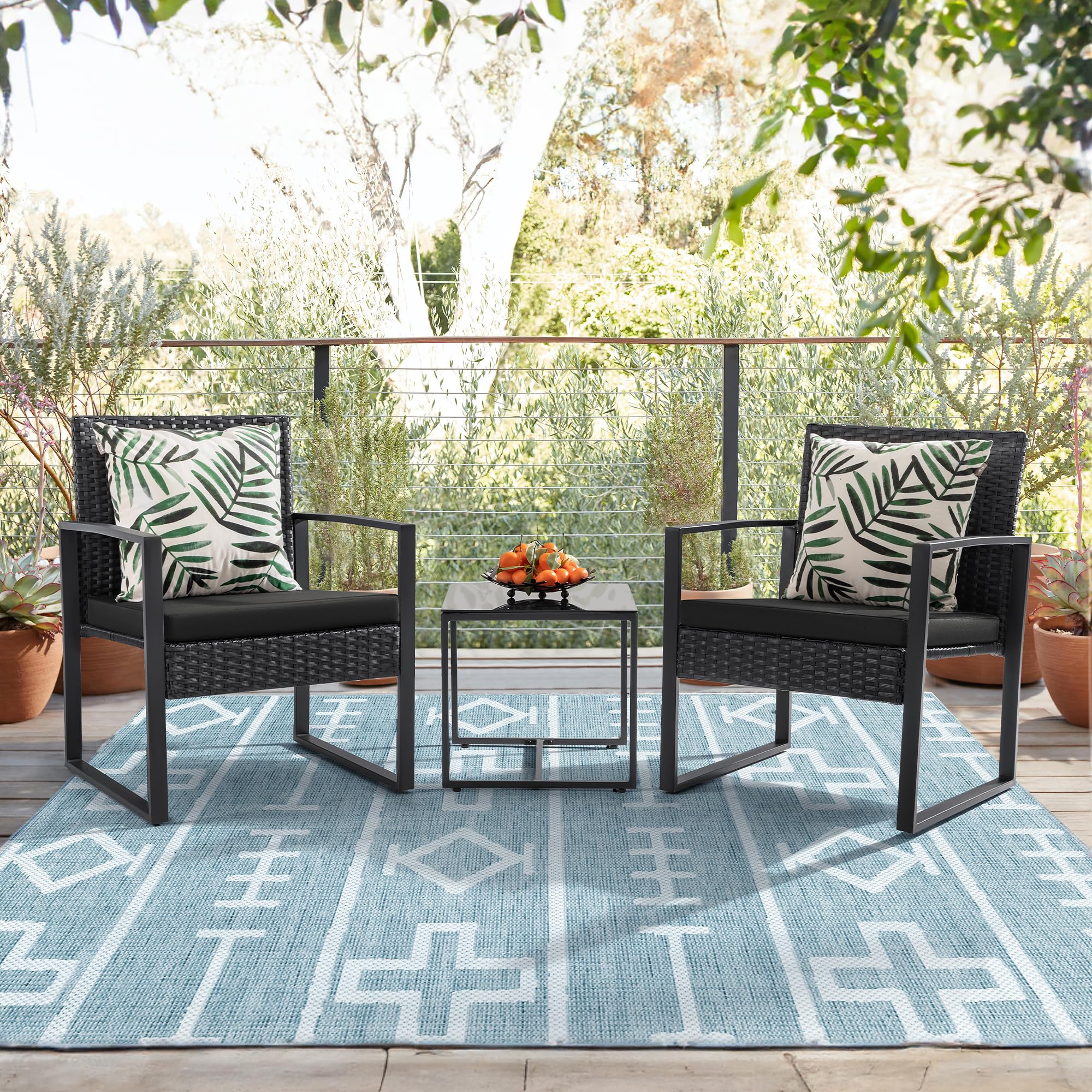 3-Piece Outdoor Patio Wicker Furniture Set with Coffee Table