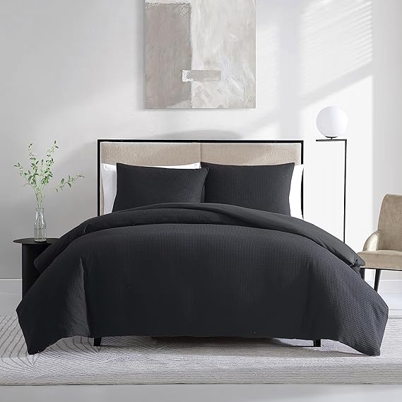 Waffle Pique Cotton Comforter Set Queen White