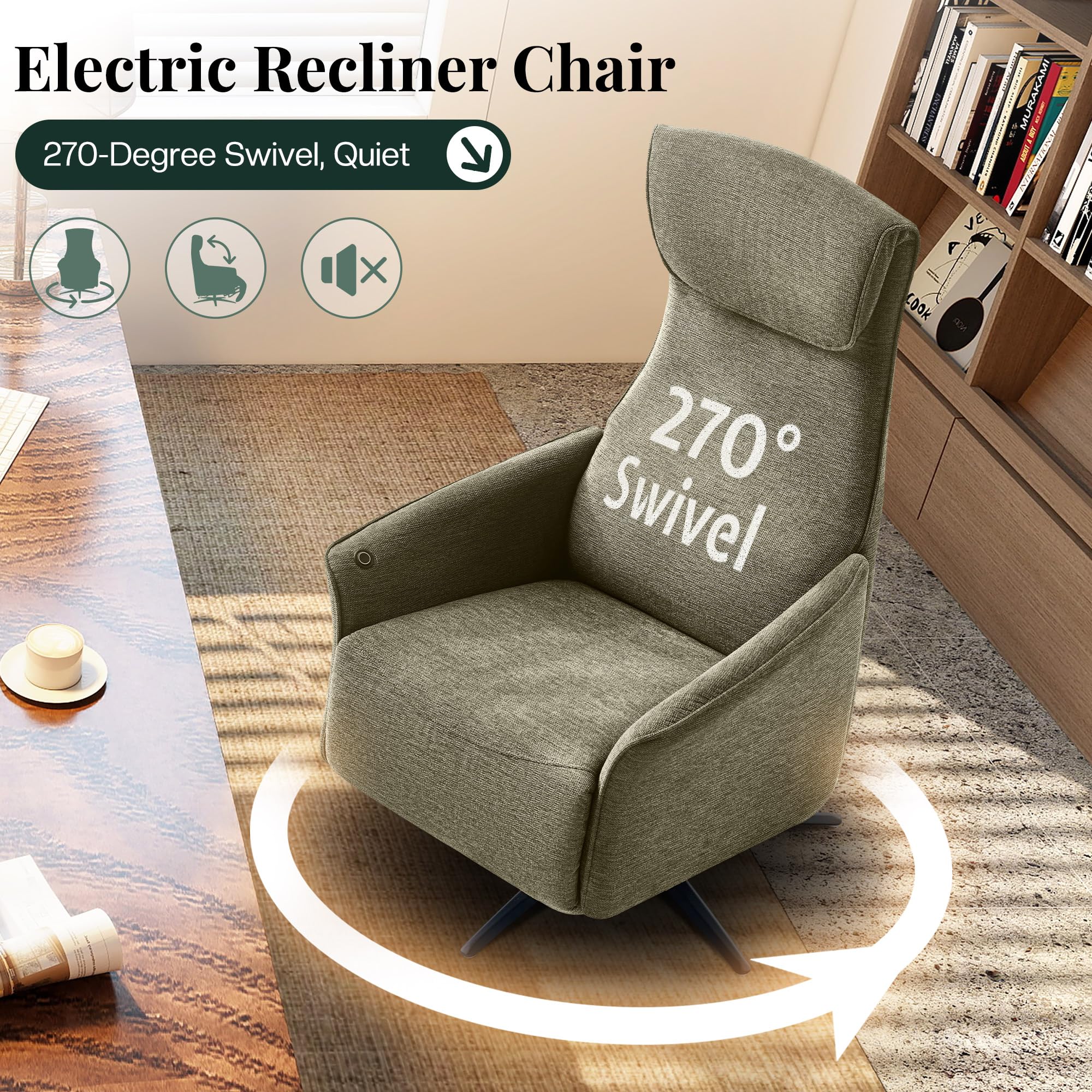 Dual Motor Power Recliner Chair with 270° Swivel and Air Massage