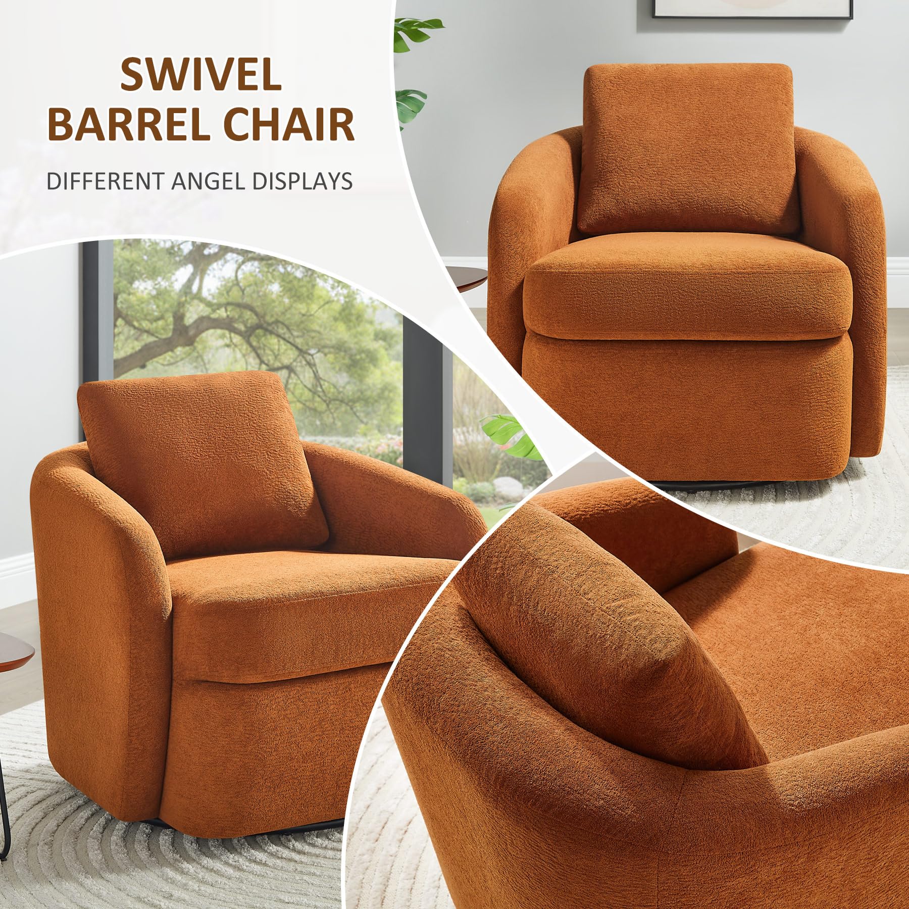 360° Swivel Barrel Chair with Throw Pillow