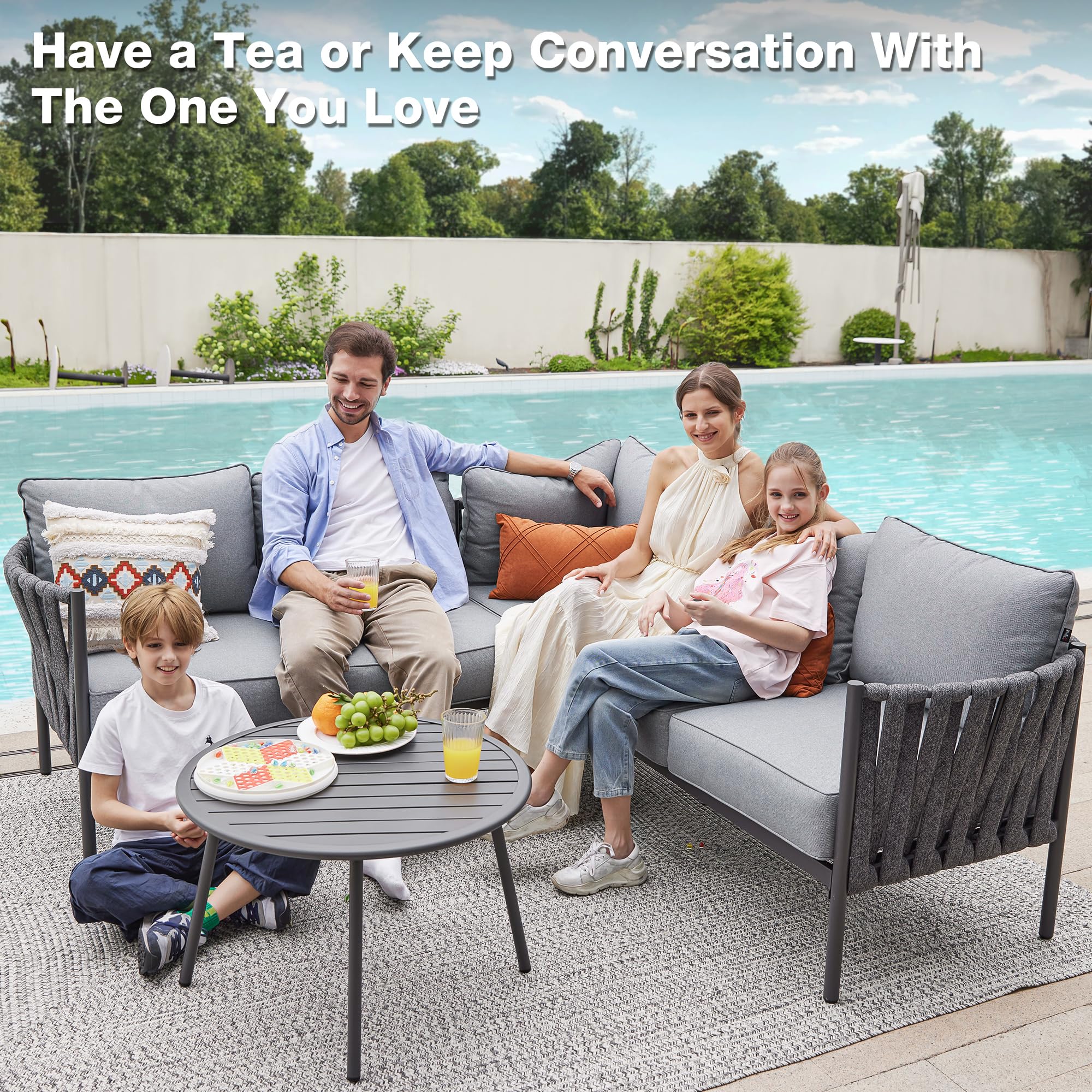 6-Piece L-Shaped Outdoor Sectional Sofa Set with Coffee Table