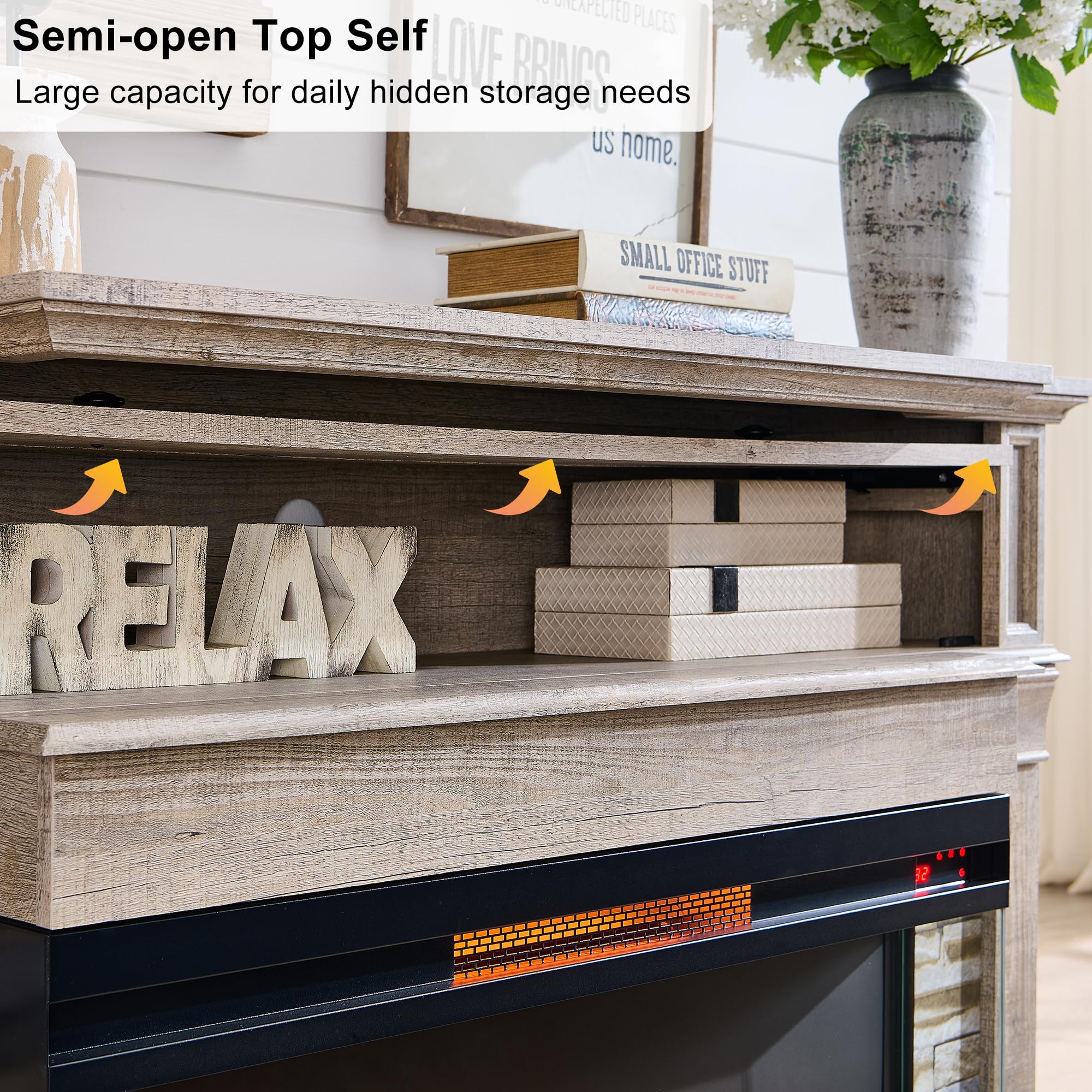 52" Electric Fireplace TV Stand with 3-Side Glass Insert and Storage