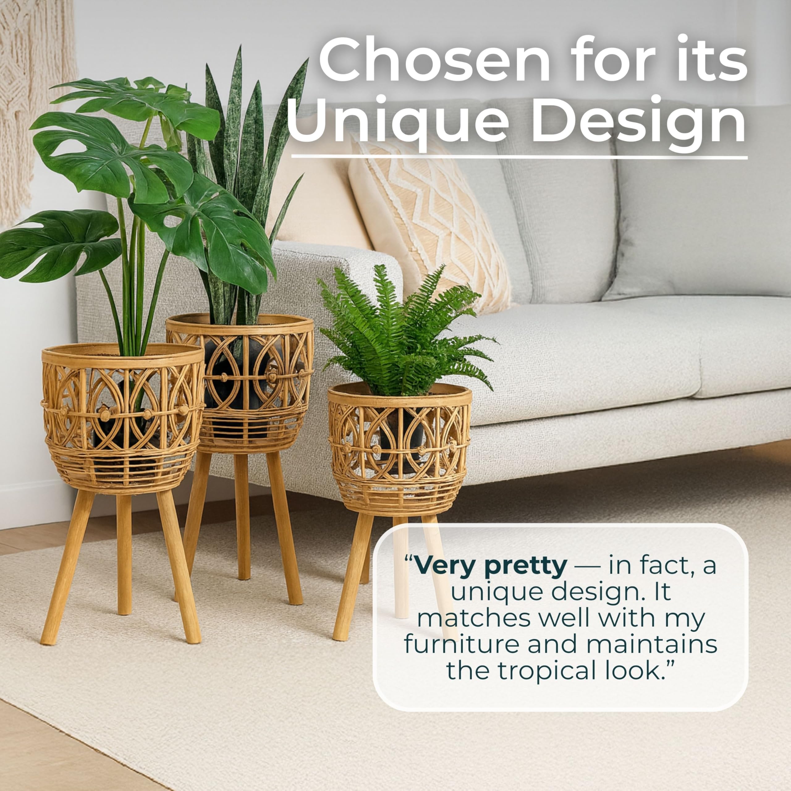 Set of 3 Wooden Planter Pots with Stand